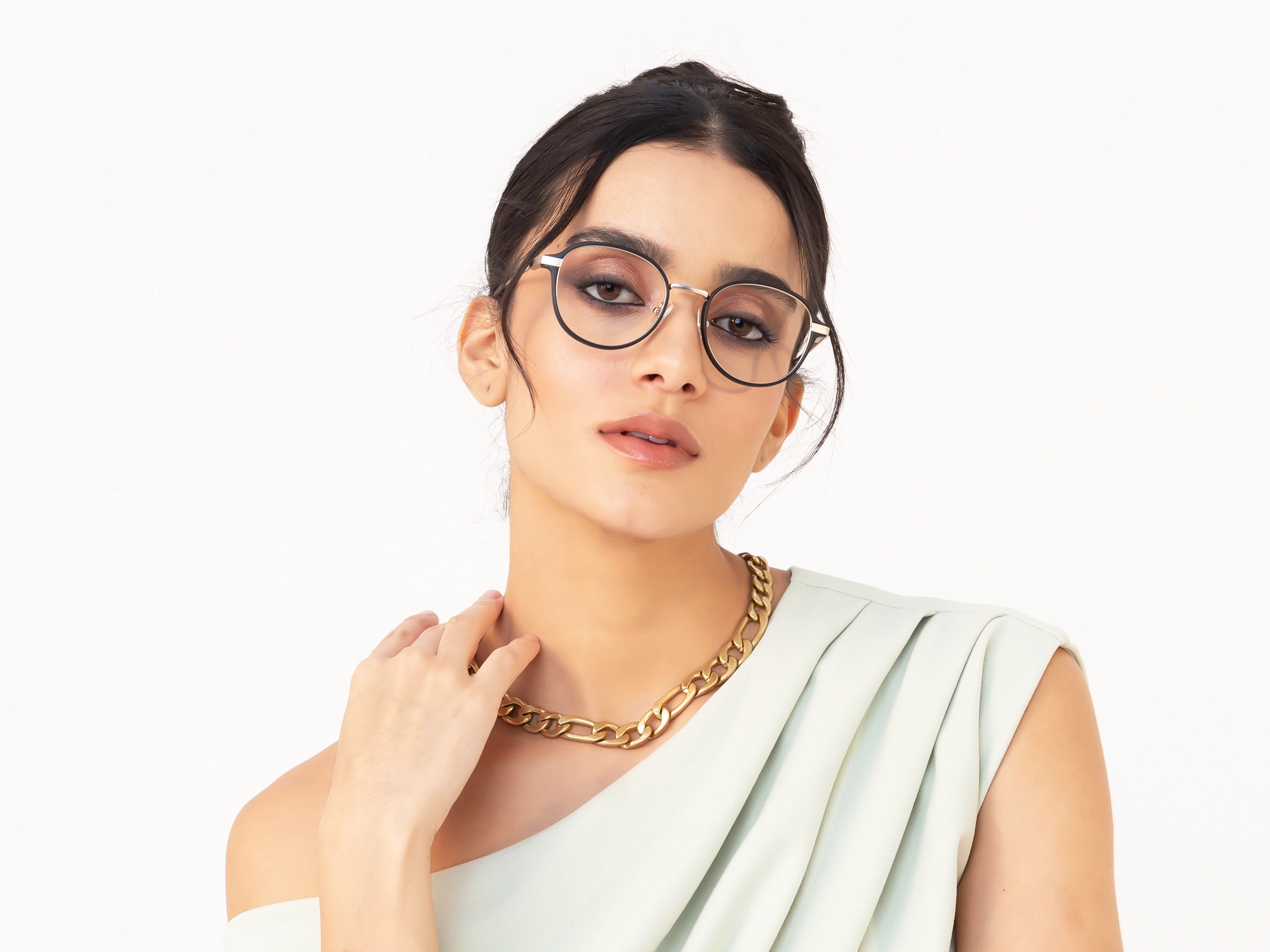 Matte Black & Gunmetal Round Glasses