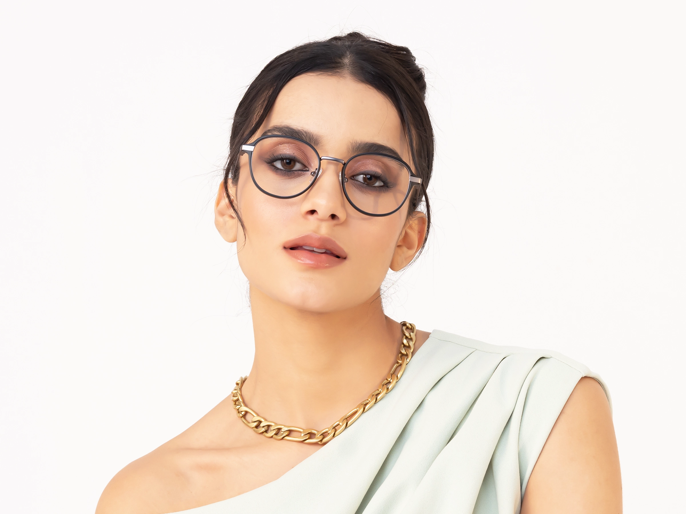 Matte Black & Gunmetal Round Glasses