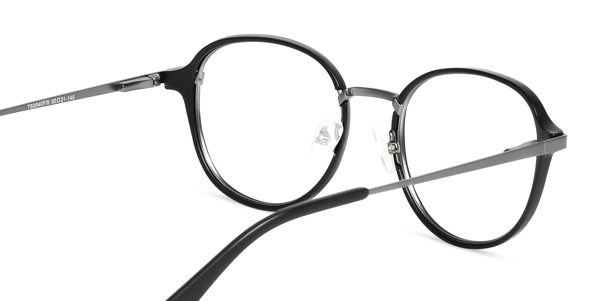 Matte Black & Gunmetal Round Glasses-5