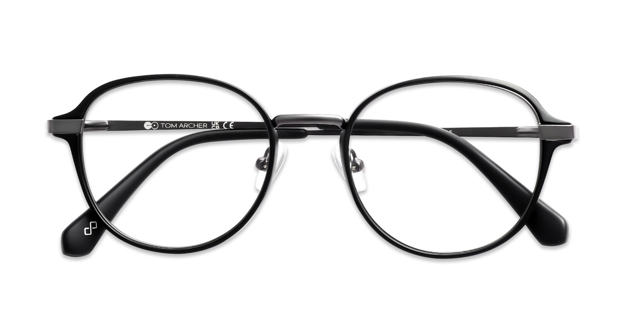 Matte Black & Gunmetal Round Glasses-6