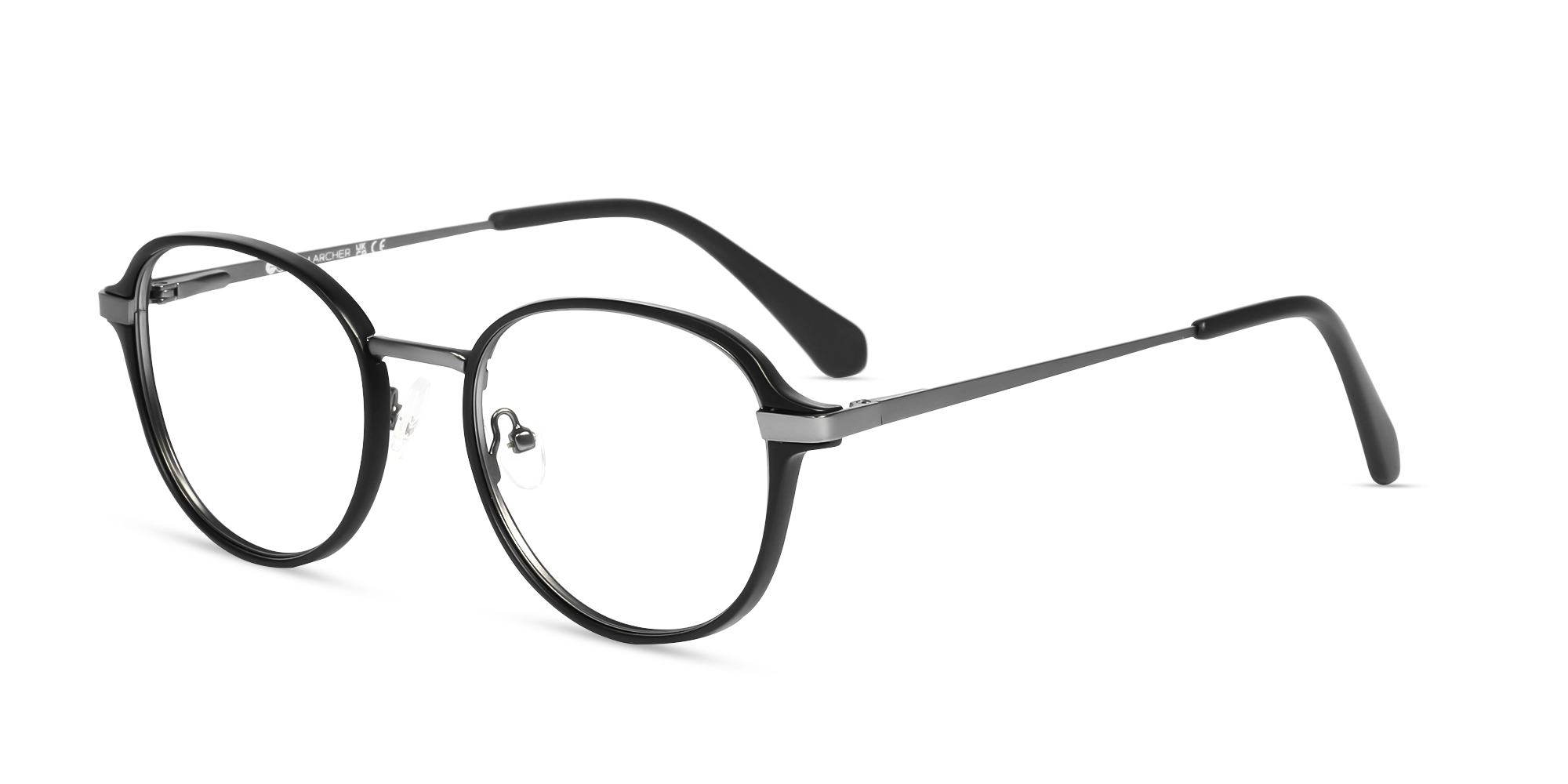 Matte Black & Gunmetal Round Glasses-3