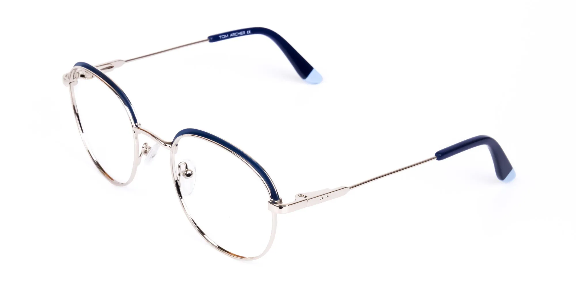 Navy Blue Silver Round Pilot Glasses-2
