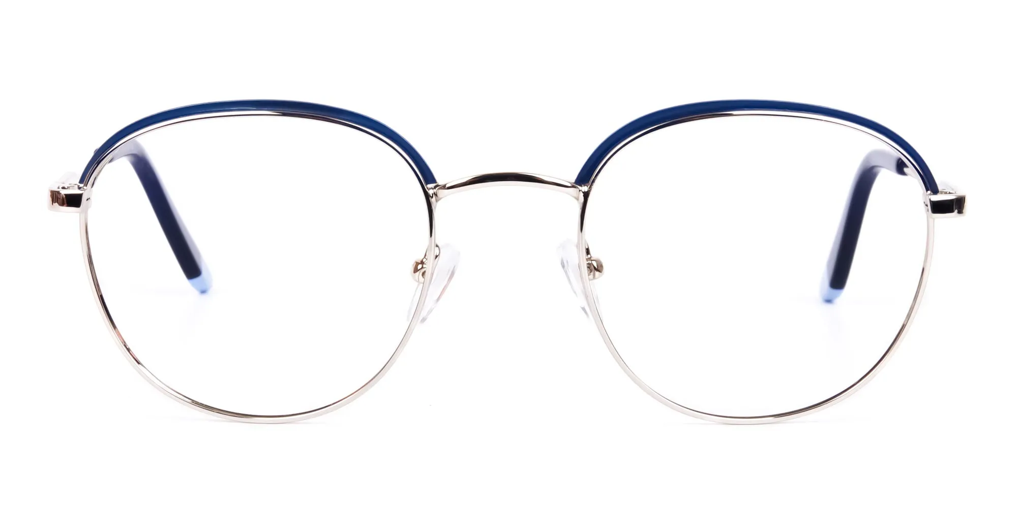 Navy Blue Silver Round Pilot Glasses-2