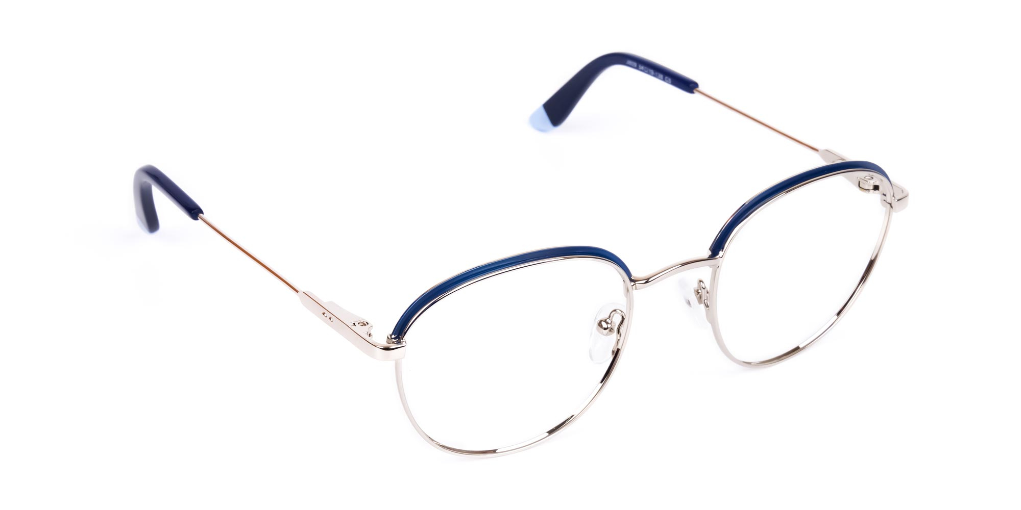 Navy Blue Silver Round Pilot Glasses-2