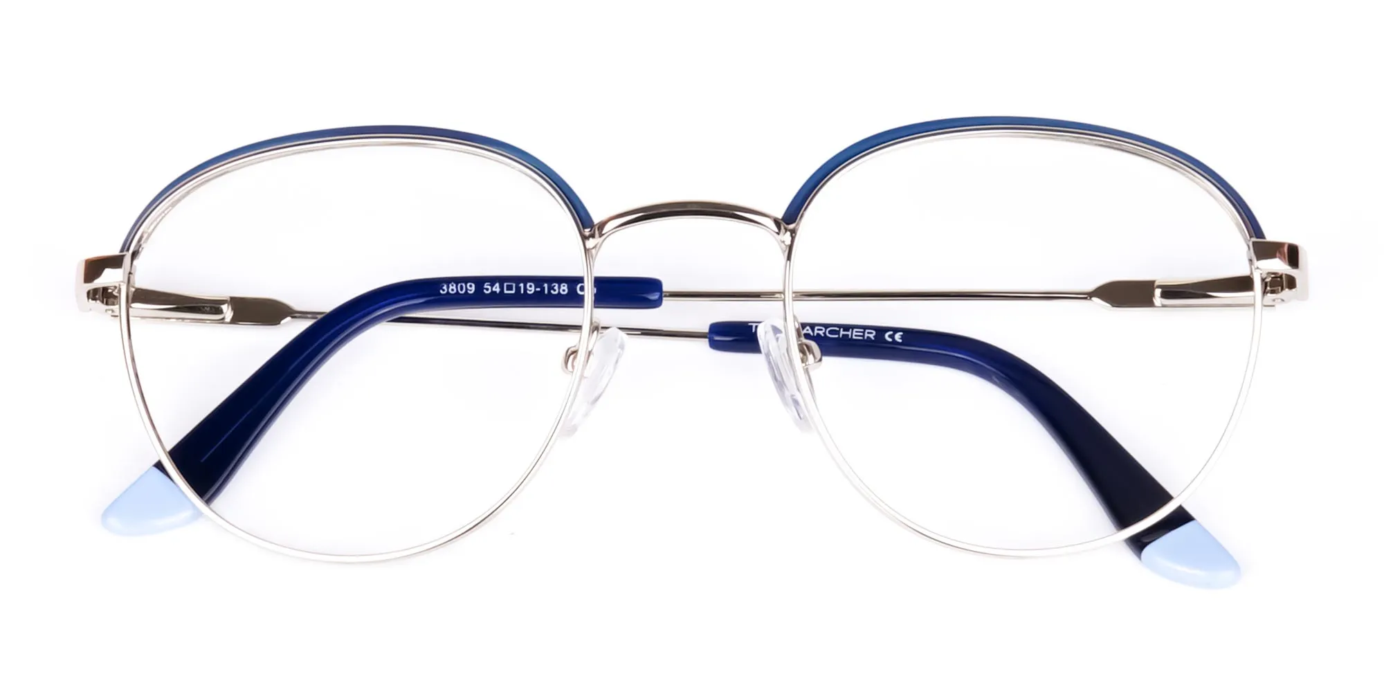 Navy Blue Silver Round Pilot Glasses-2