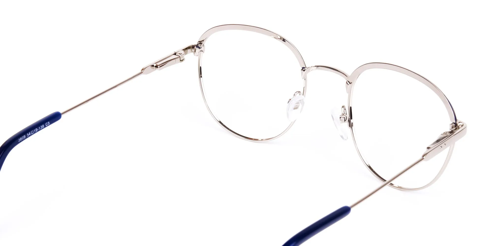 Navy Blue Silver Round Pilot Glasses-2