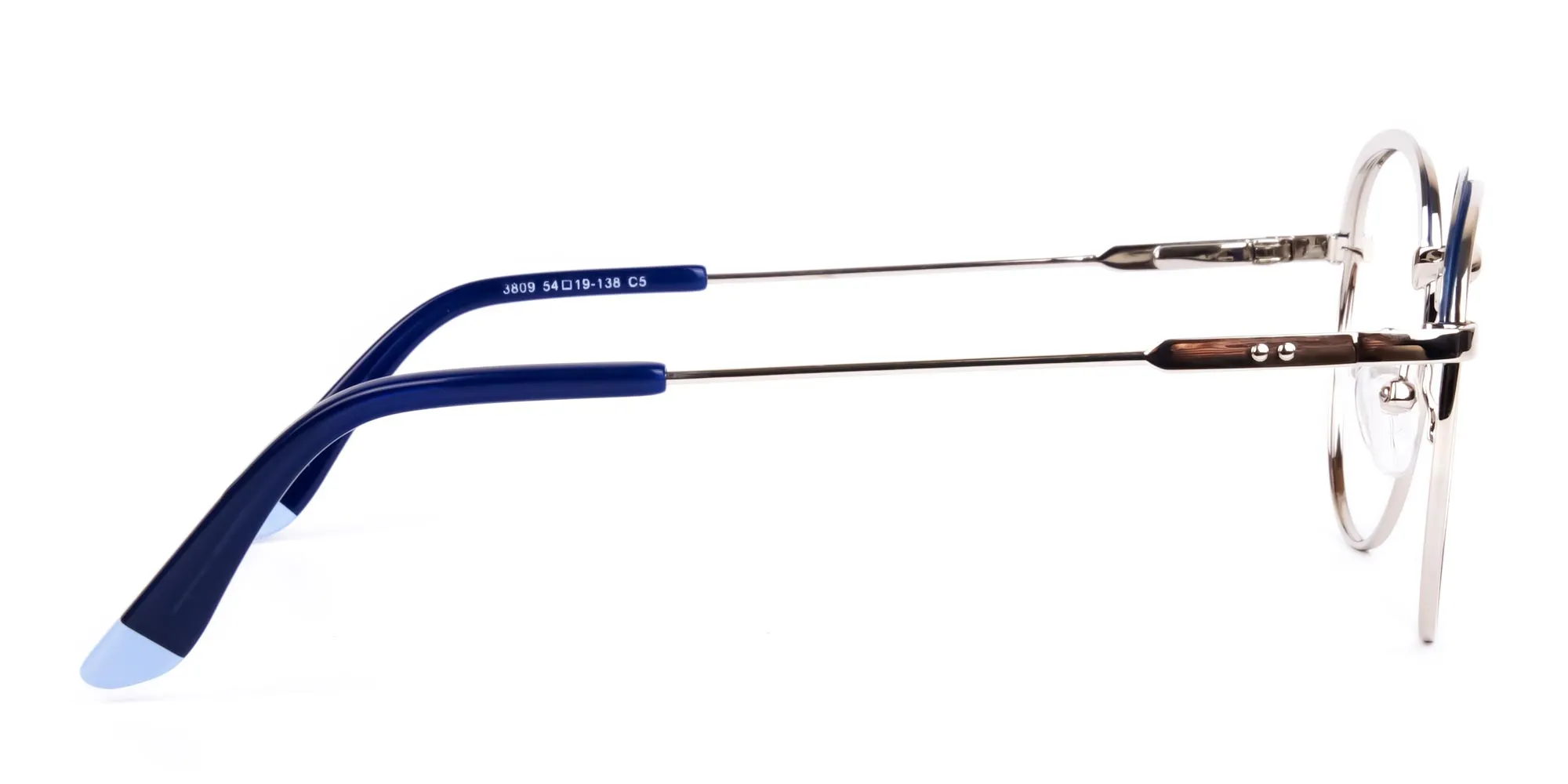 Navy Blue Silver Round Pilot Glasses-2