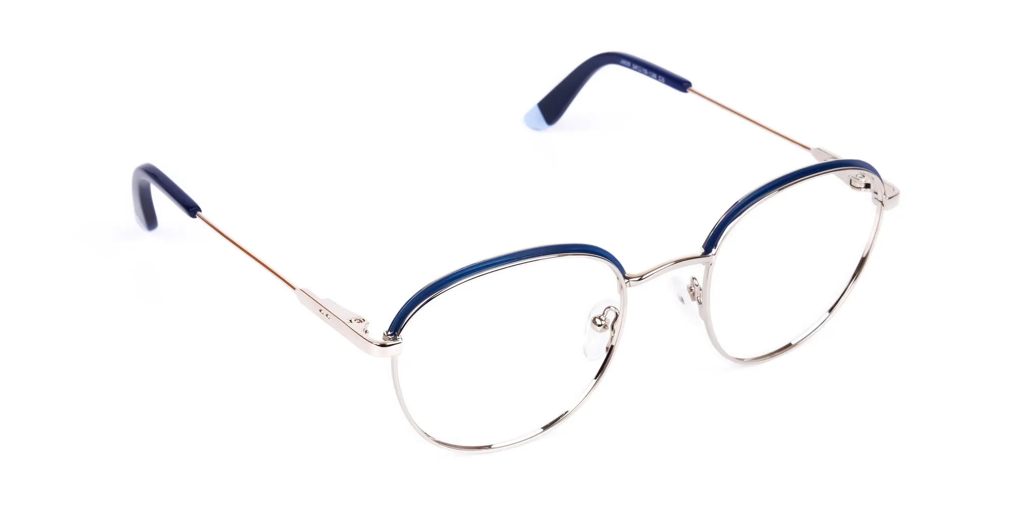 Navy Blue Silver Round Pilot Glasses-2