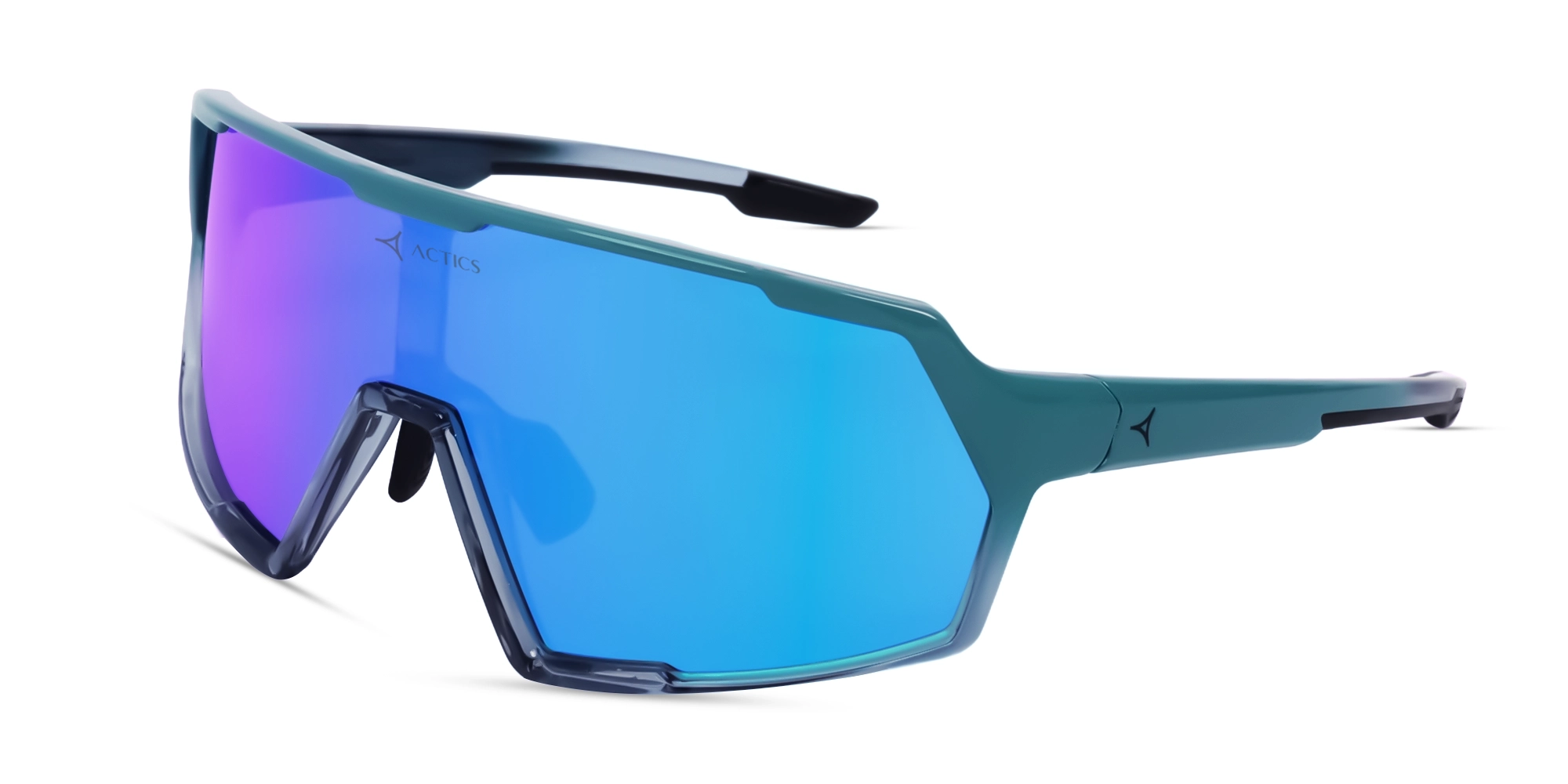 Teal Blue & Clear Full-Rim Cylindrical Sports Shades-7