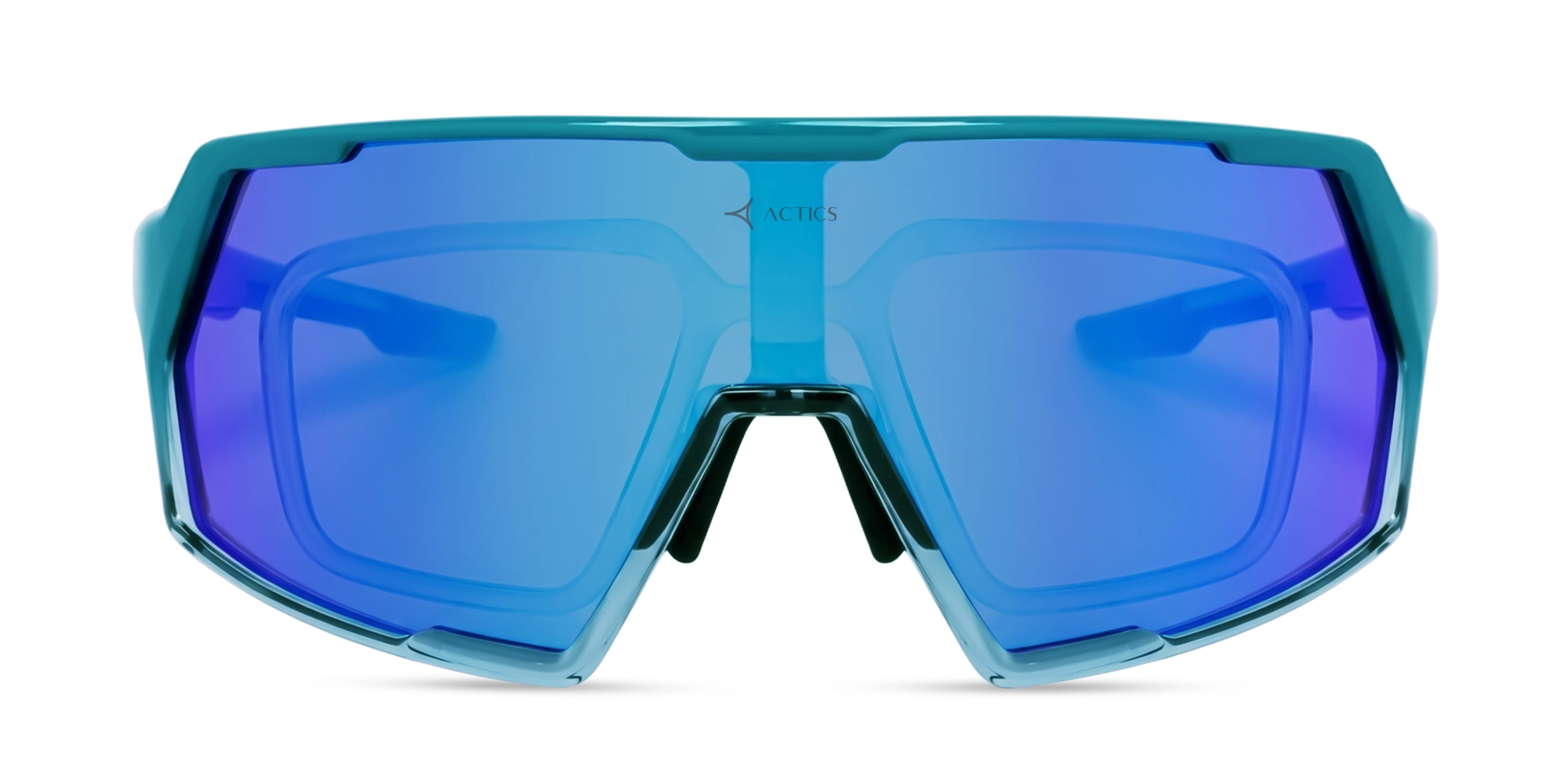Teal Blue & Clear Full-Rim Cylindrical Sports Shades-7
