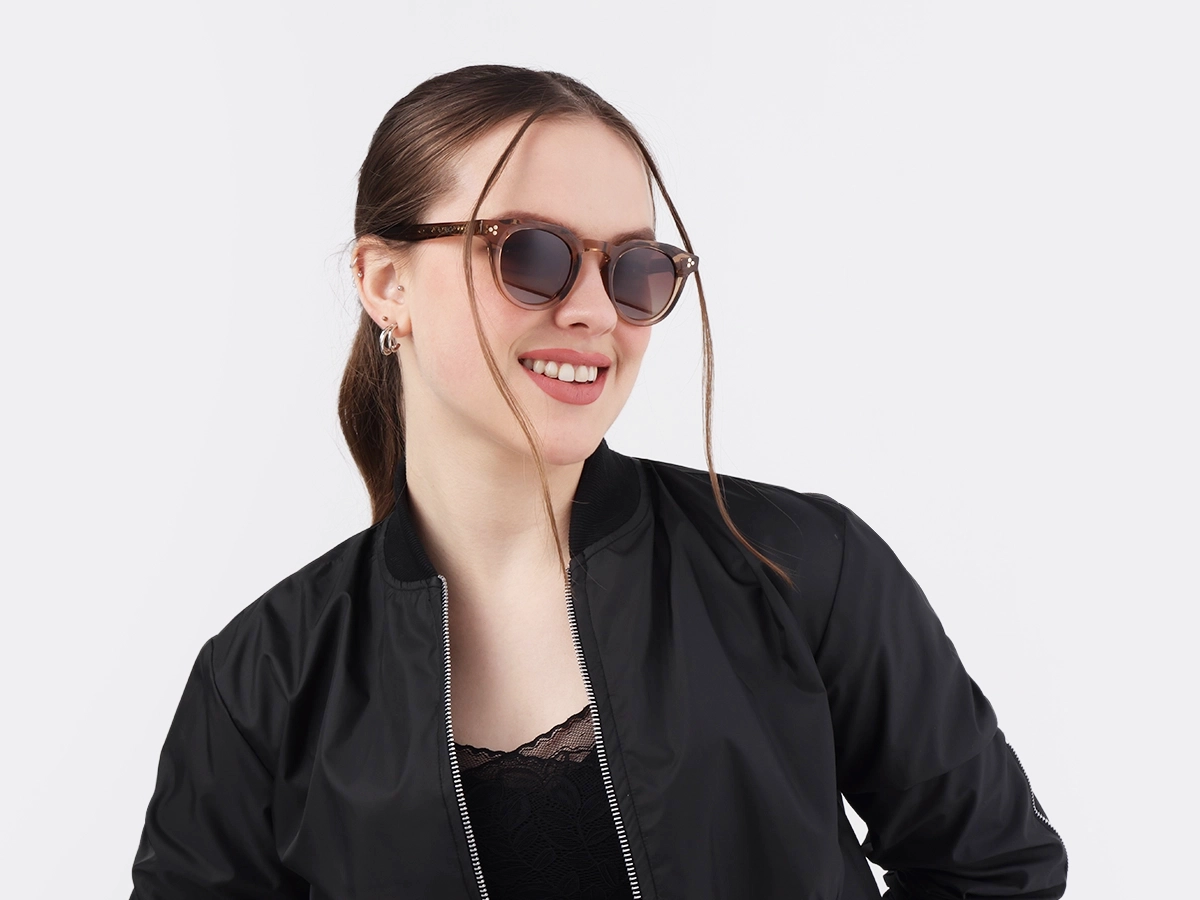 Crystal Taupe Brown Cat Eye Sunglasses 53