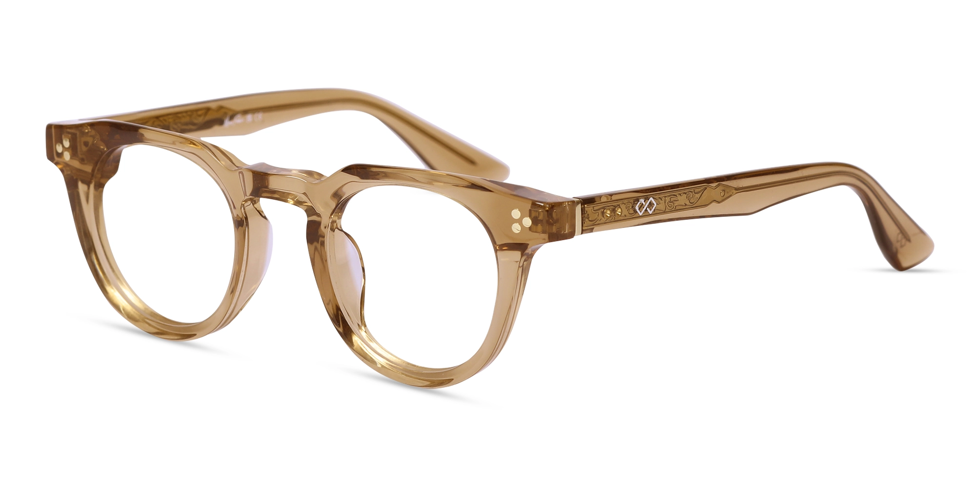 Crystal Taupe Brown Round Cat-eye Glasses-3