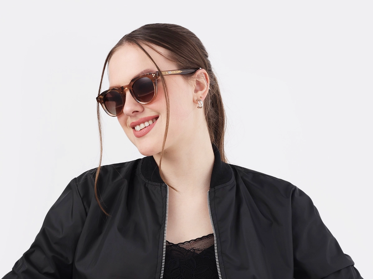 Crystal Taupe Brown Cat Eye Sunglasses 52