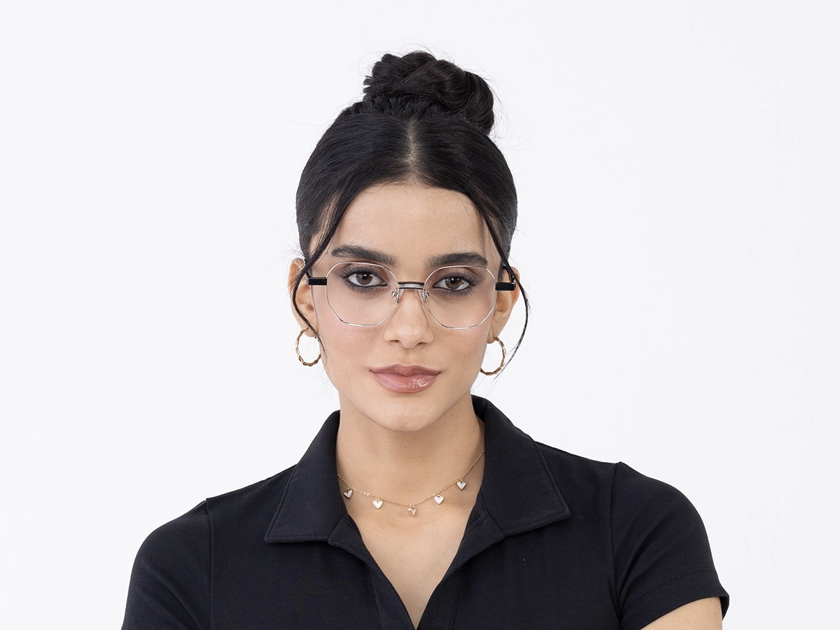 Silver Geometric Metal Full Rim Eyeglassses 51