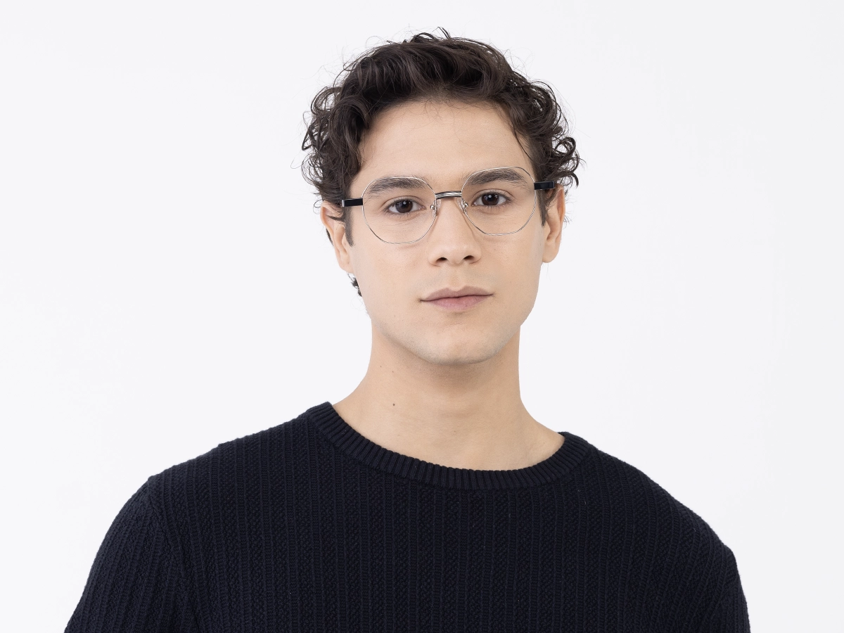 Silver Geometric Metal Full Rim Eyeglassses 41