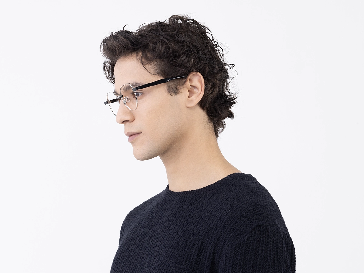 Silver Geometric Metal Full Rim Eyeglassses 42