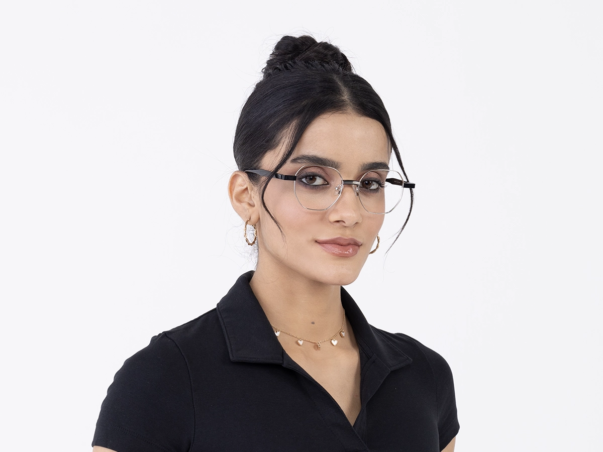 Silver Geometric Metal Full Rim Eyeglassses 53