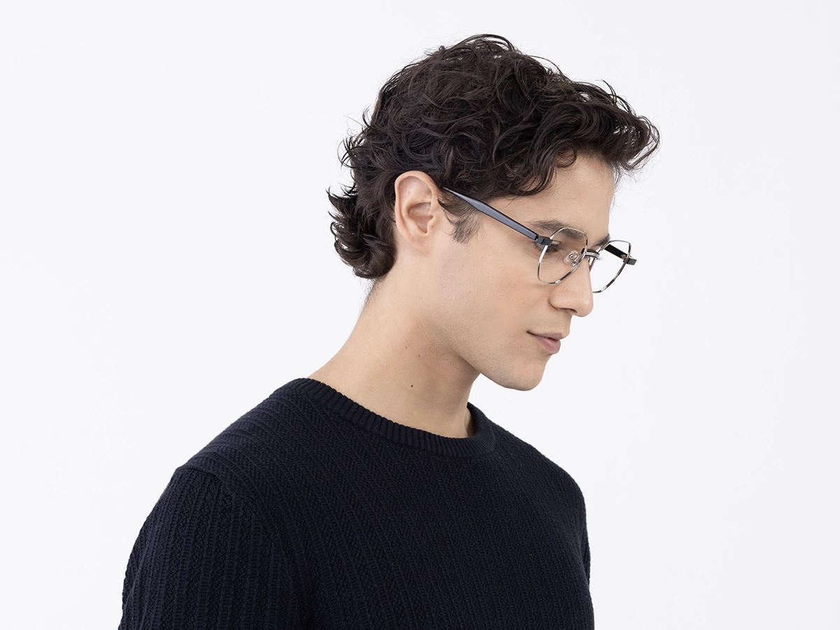 Silver Geometric Metal Full Rim Eyeglassses 43