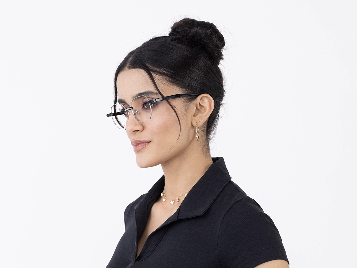 Silver Geometric Metal Full Rim Eyeglassses 52