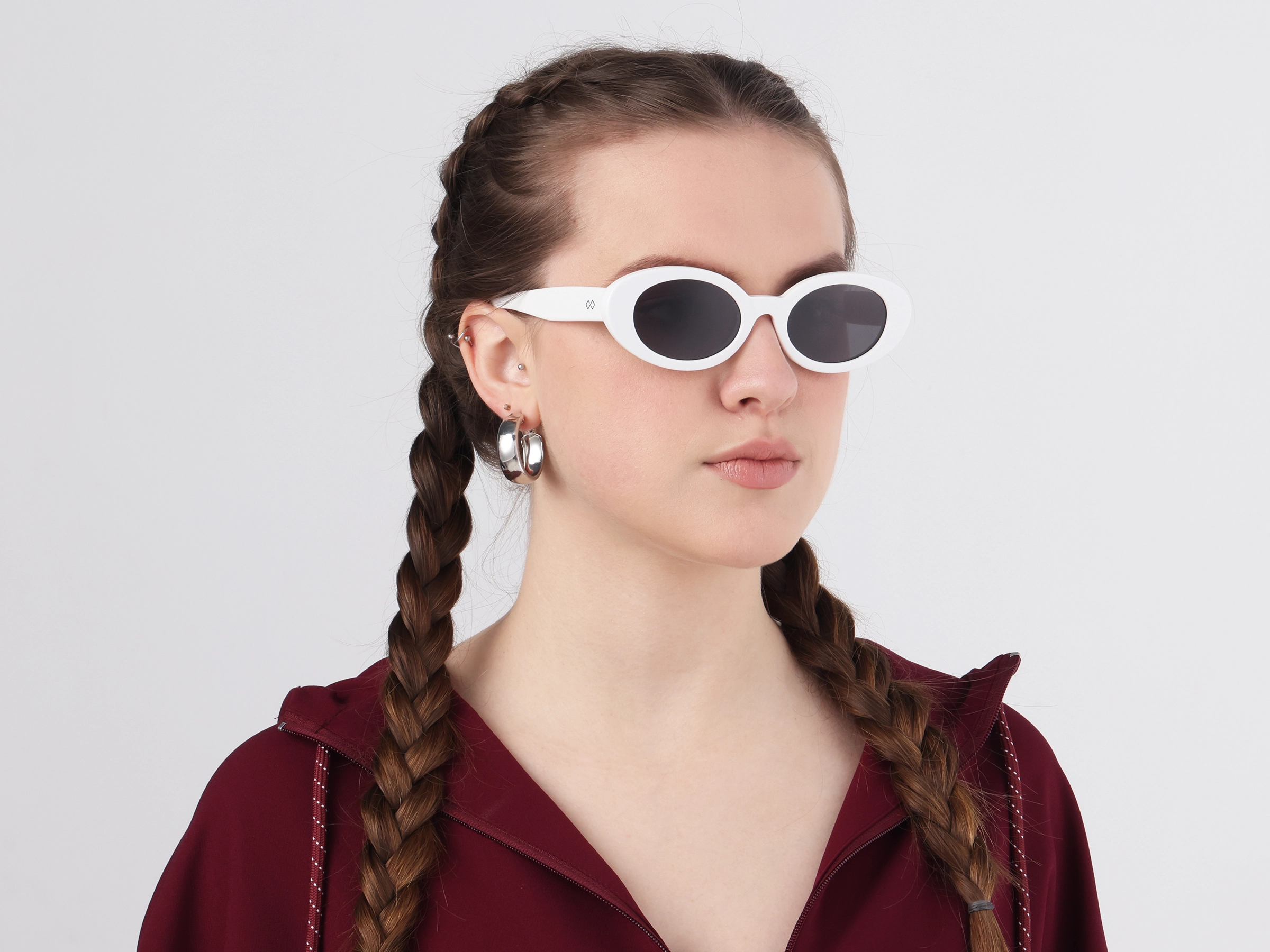 White Oval Frame With Grey Tint Sunglasses