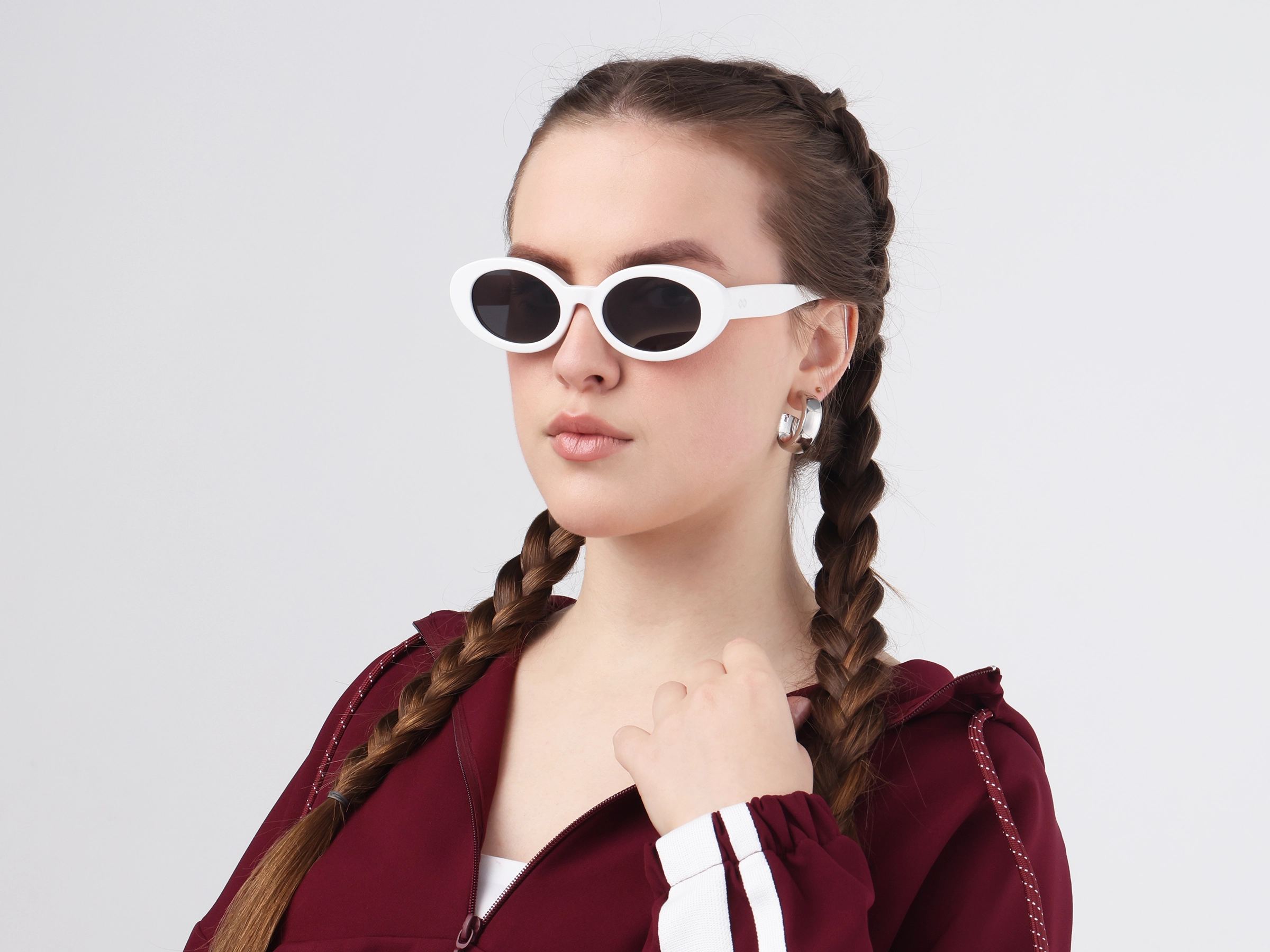 White Oval Frame With Grey Tint Sunglasses