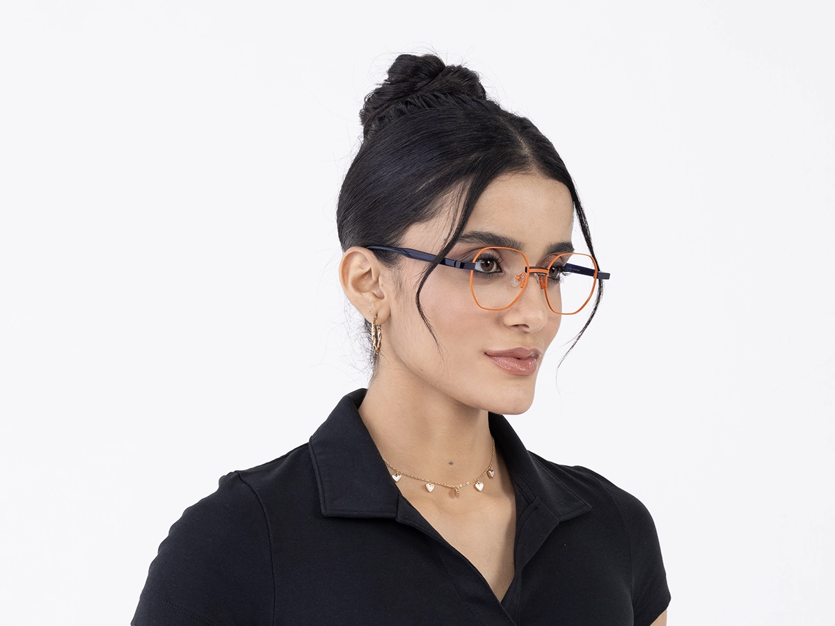 Orange Hexagonal Metal Full Rim Glasses 53