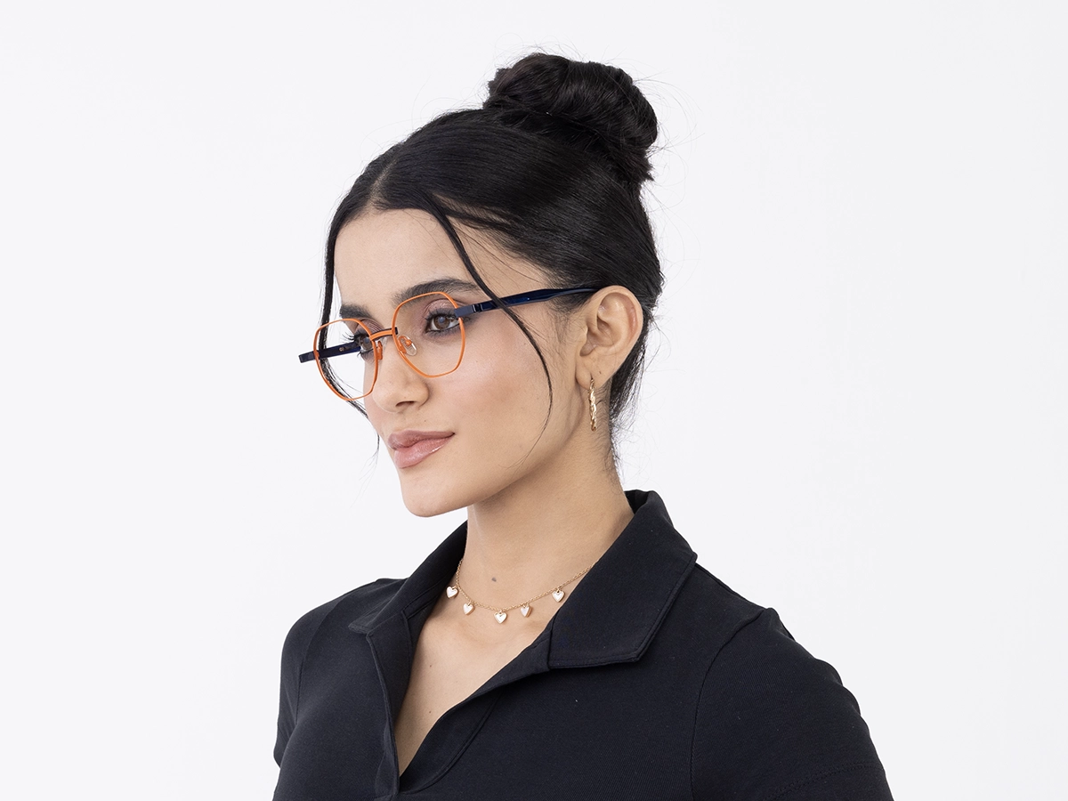Orange Hexagonal Metal Full Rim Glasses 52