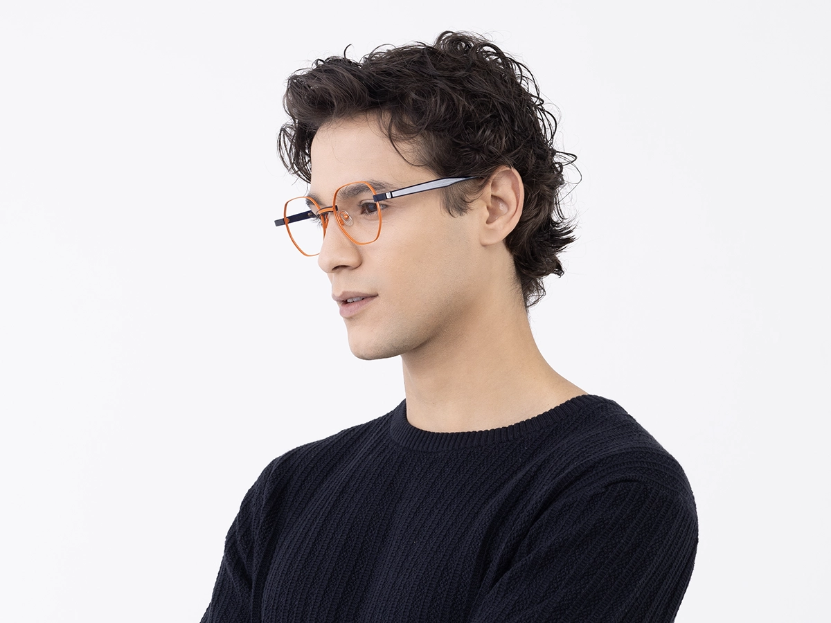 Orange Hexagonal Metal Full Rim Glasses 42