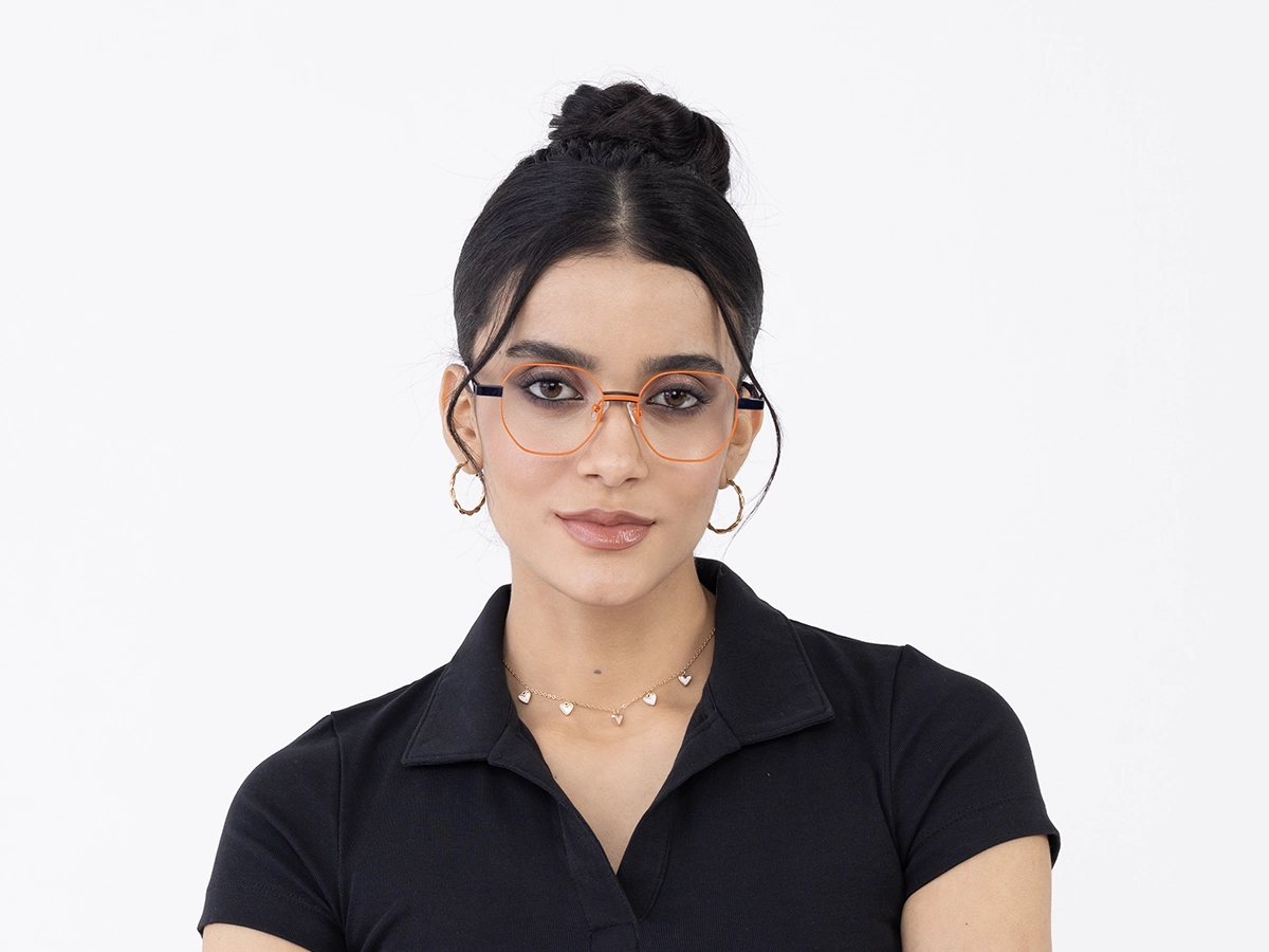 Orange Hexagonal Metal Full Rim Glasses 51