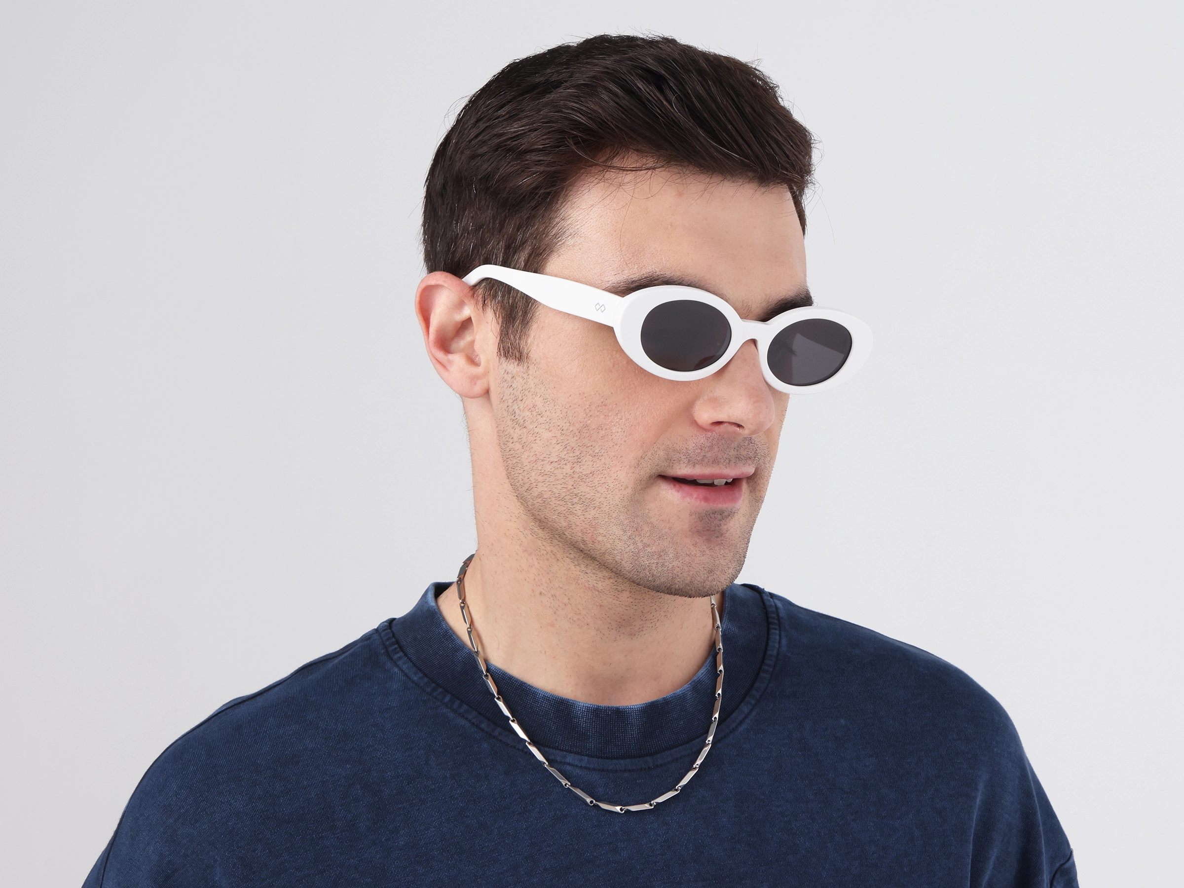 White Oval Frame With Grey Tint Sunglasses