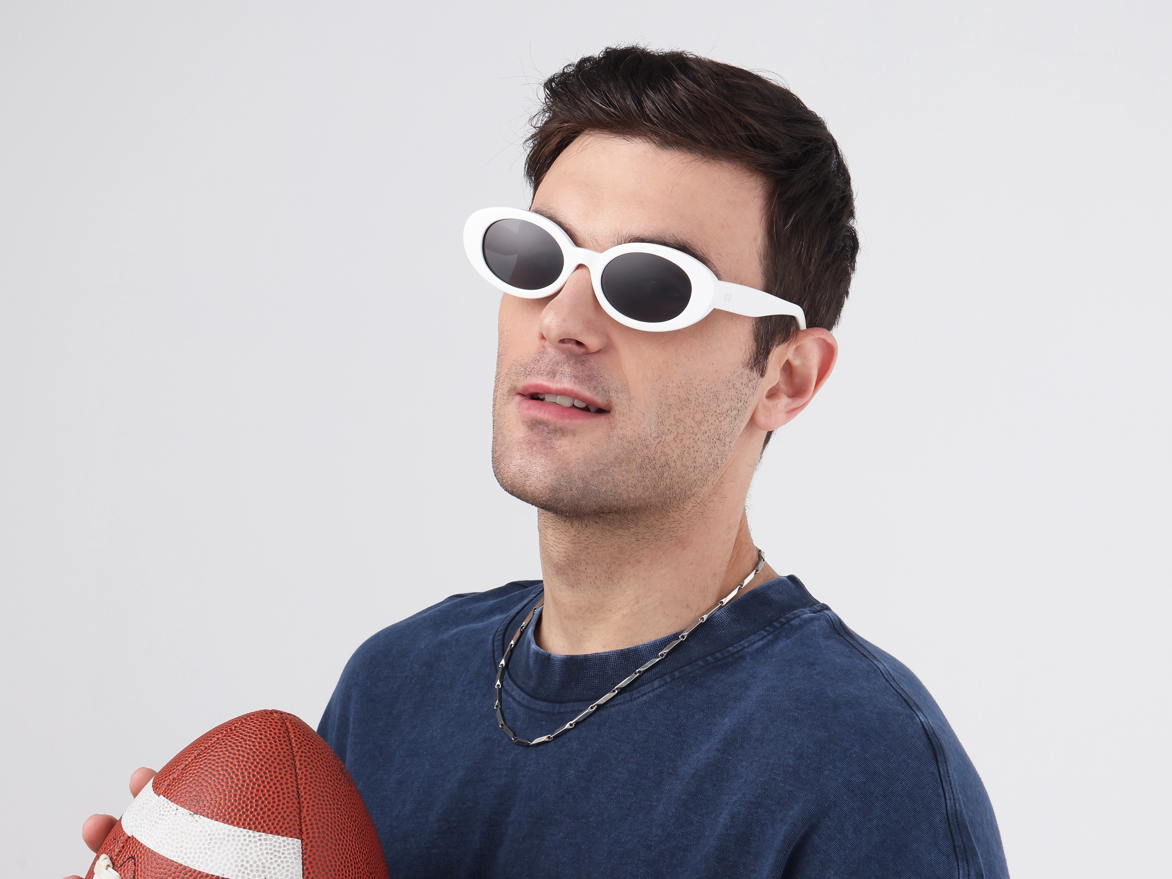 White Oval Frame With Grey Tint Sunglasses