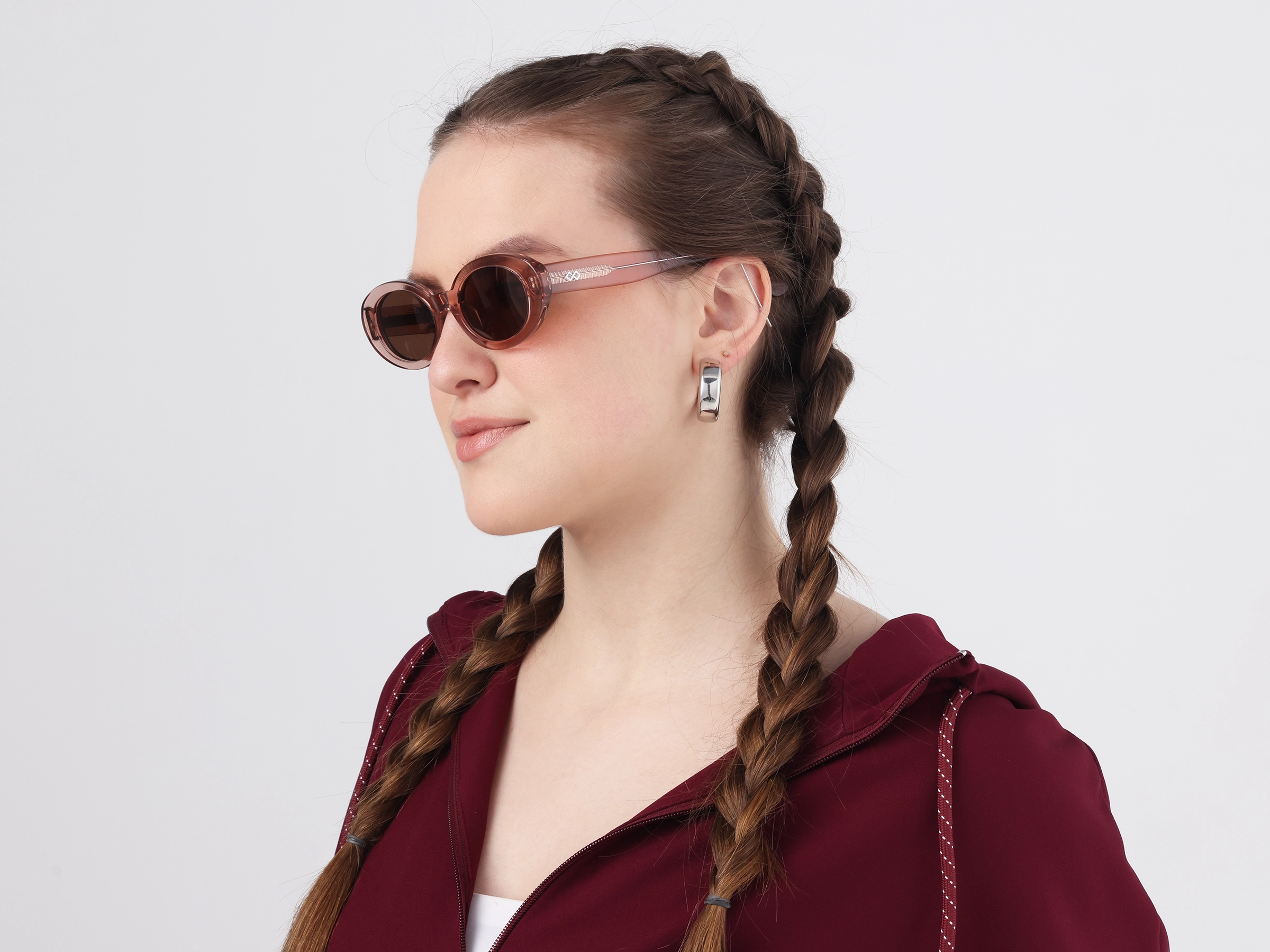 Oval Crystal Pink Brown Tint Sunglasses