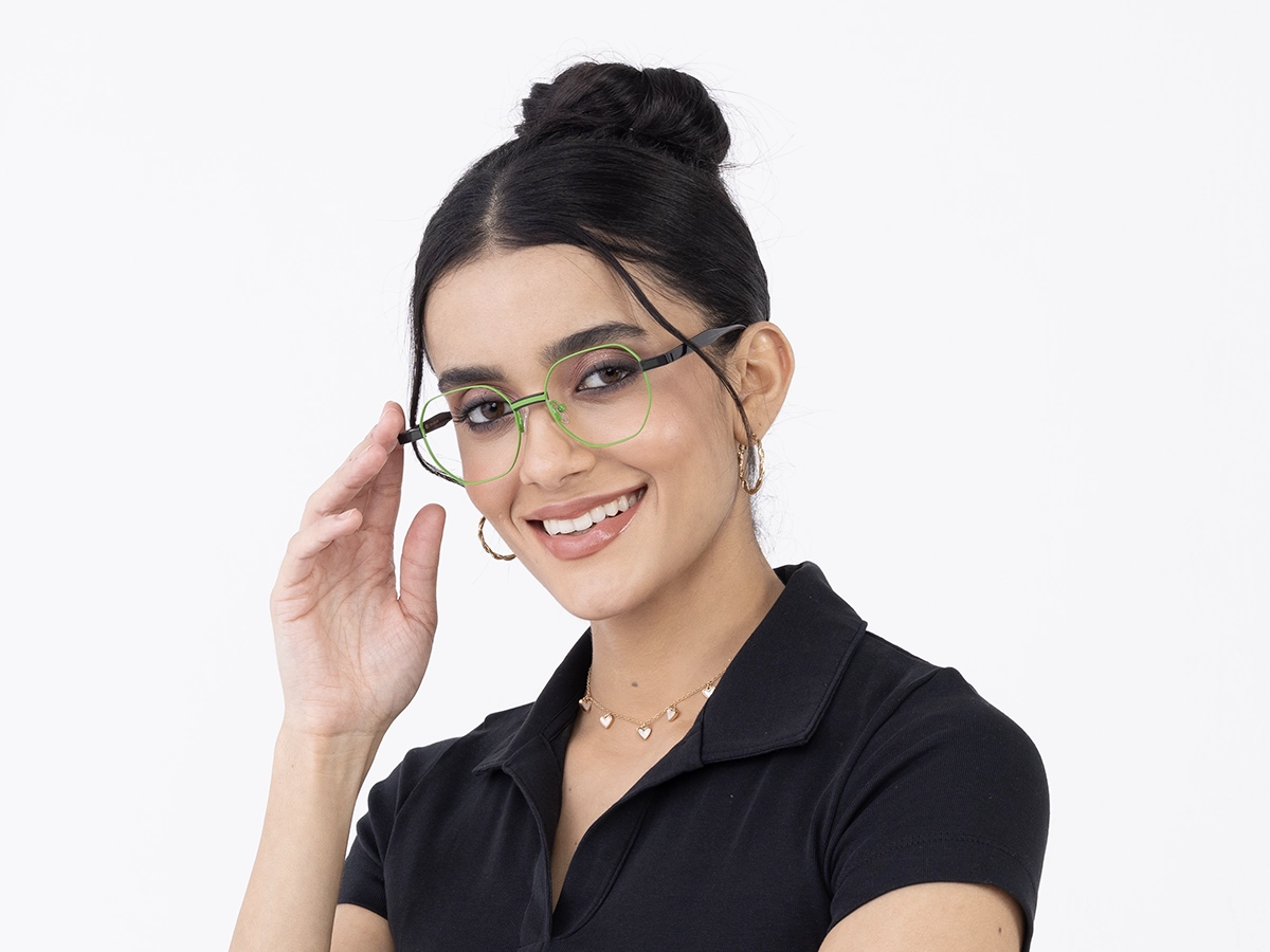 Green Hexagonal Metal Glasses With Nose Pad 52