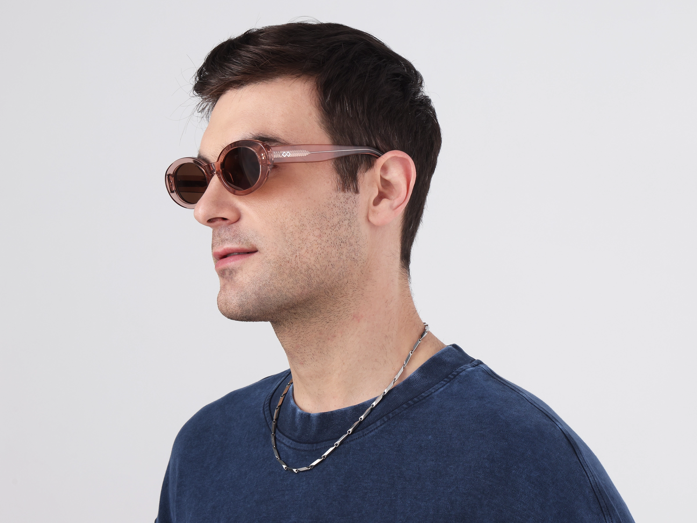 Oval Crystal Pink Brown Tint Sunglasses