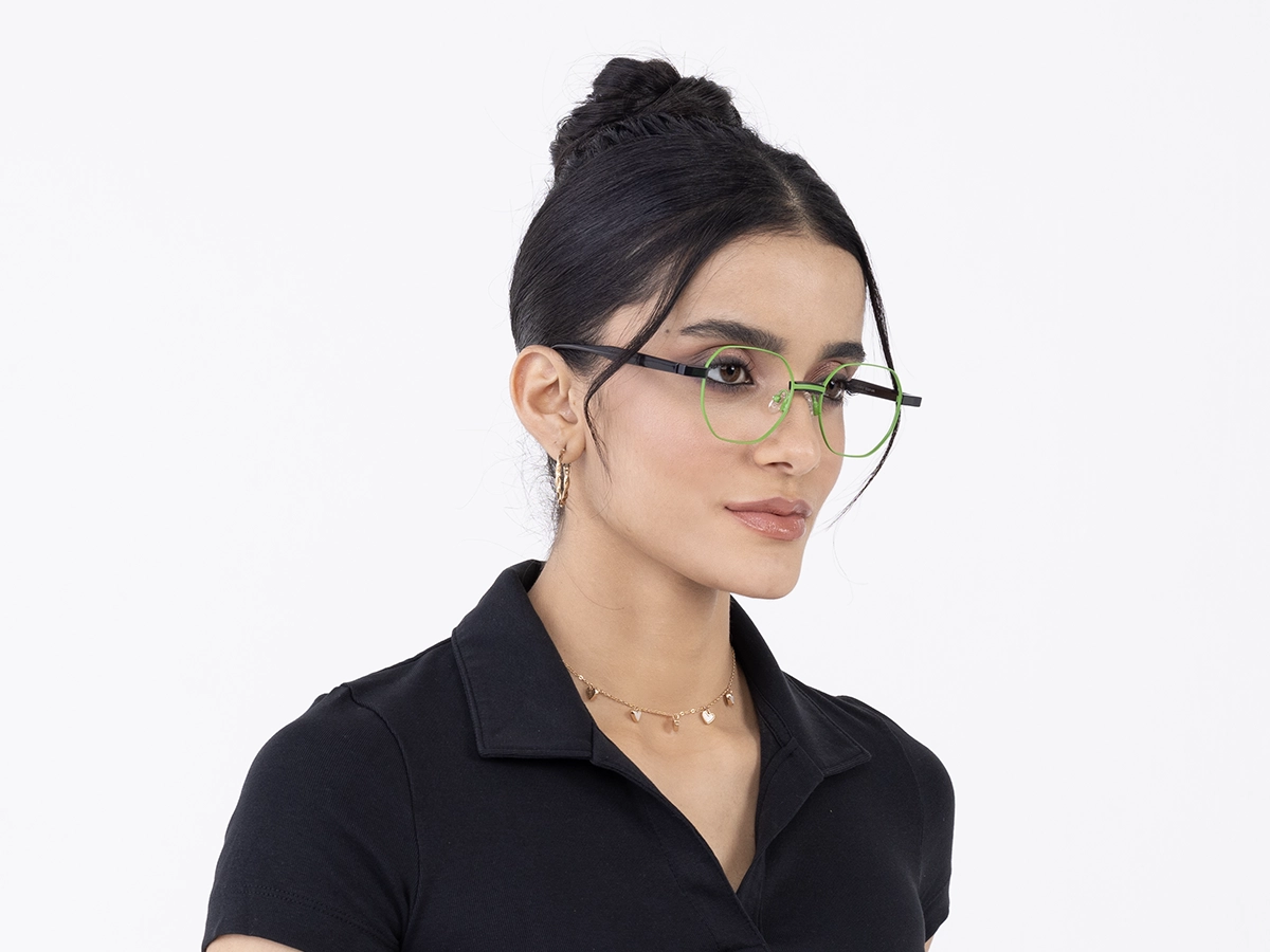 Green Hexagonal Metal Glasses With Nose Pad 53
