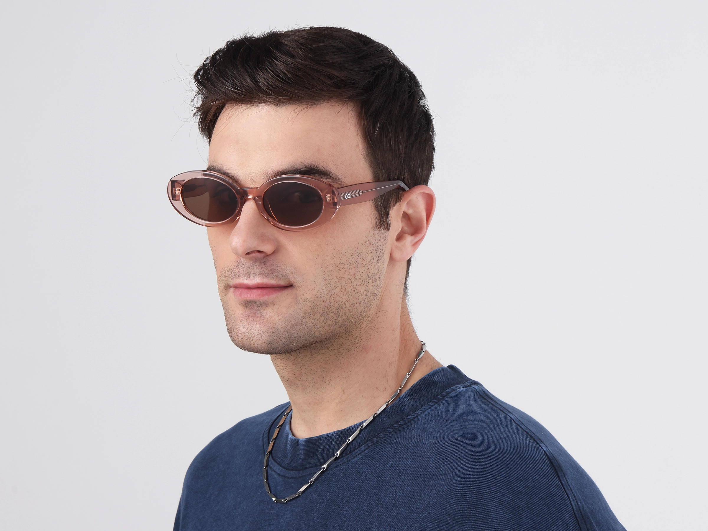 Oval Crystal Pink Brown Tint Sunglasses