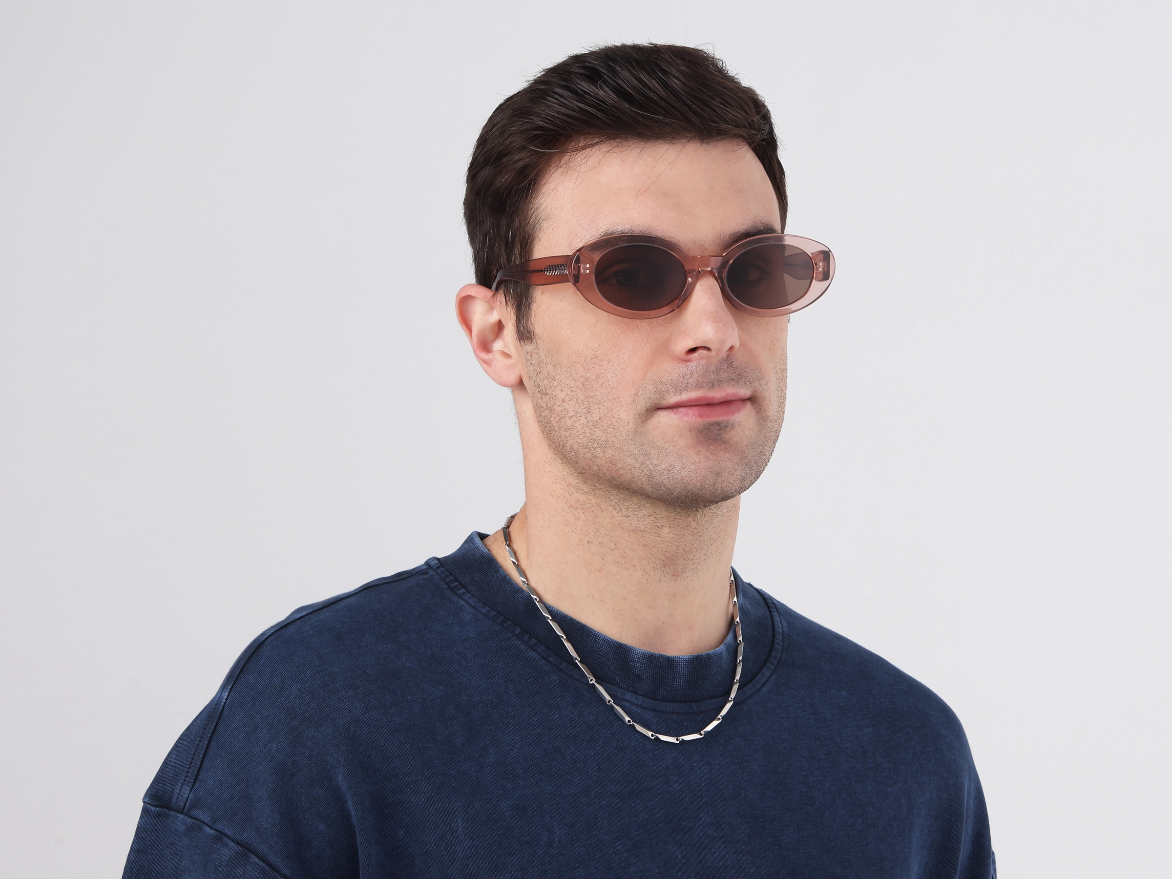 Oval Crystal Pink Brown Tint Sunglasses