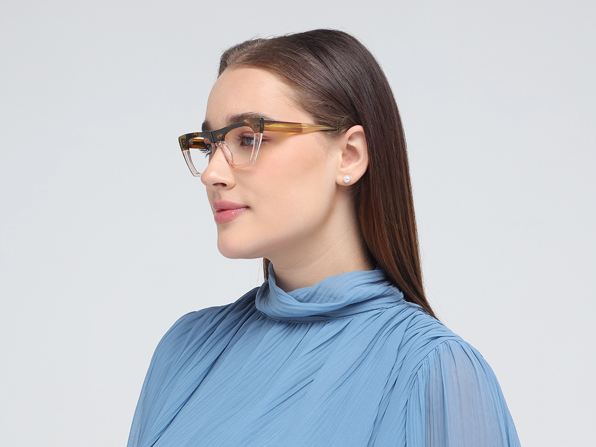 Crystal Peach Golden Cat Eye Glasses-53