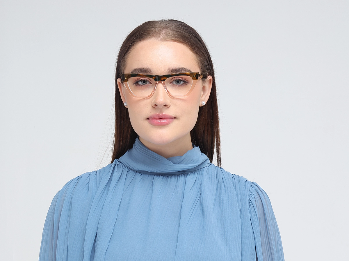Crystal Peach Golden Cat Eye Glasses-51