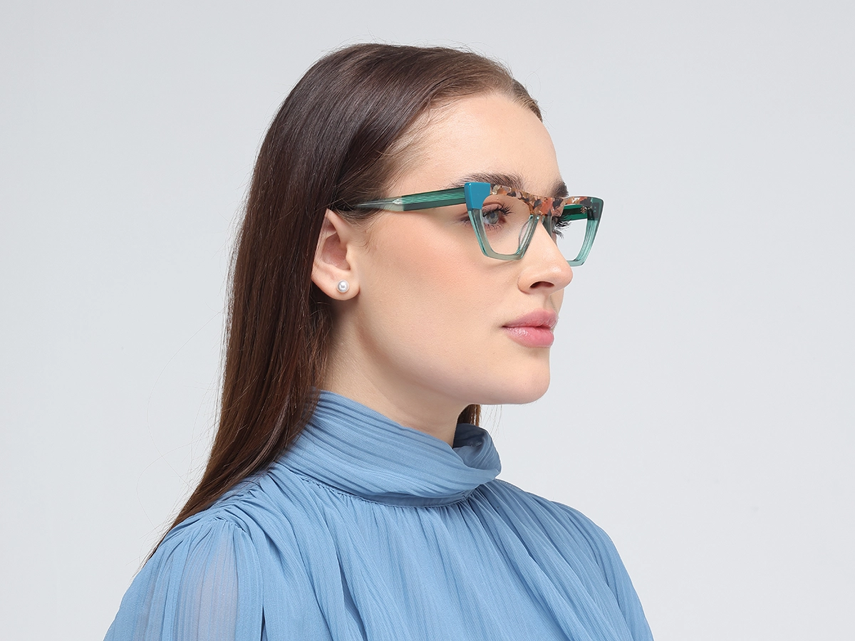 Crystal Dull Teal Cat Eye Glasses-52