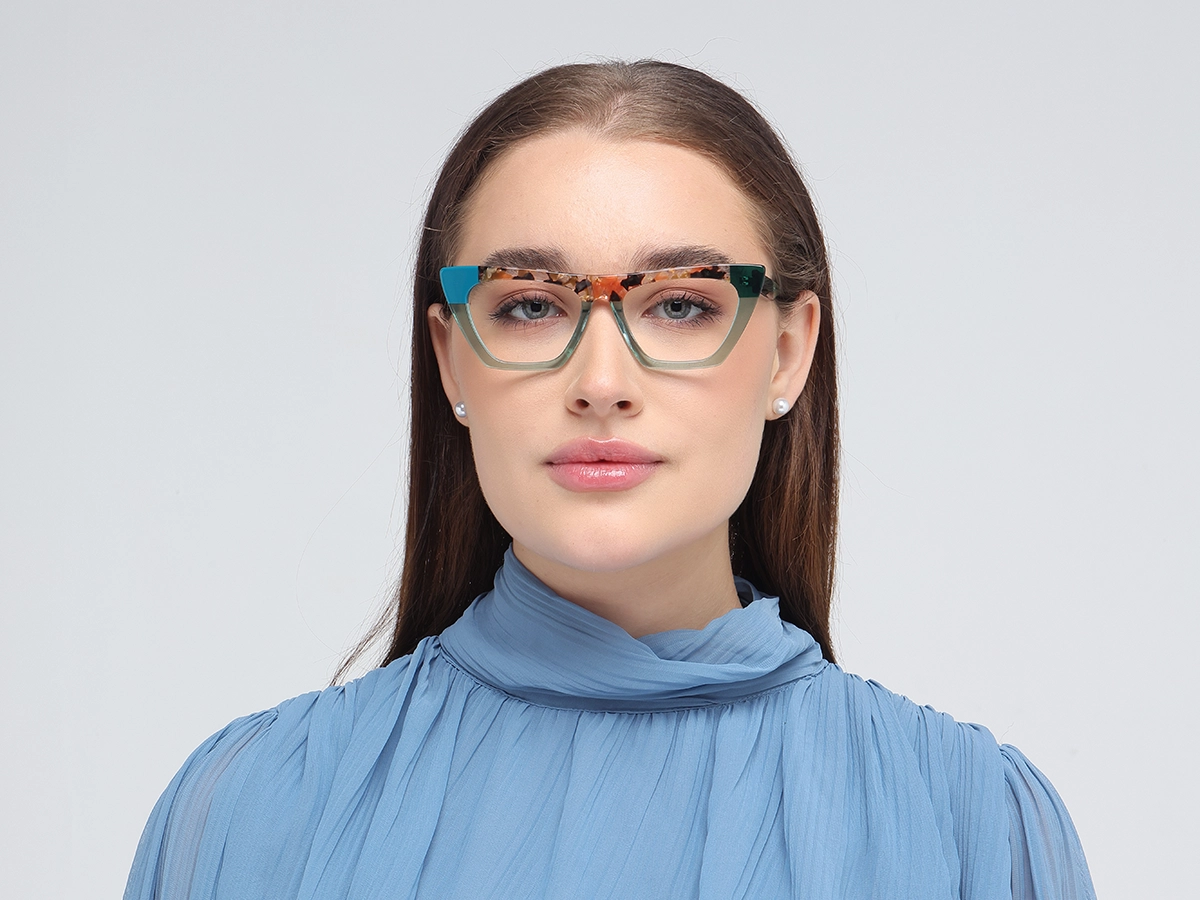 Crystal Dull Teal Cat Eye Glasses-51