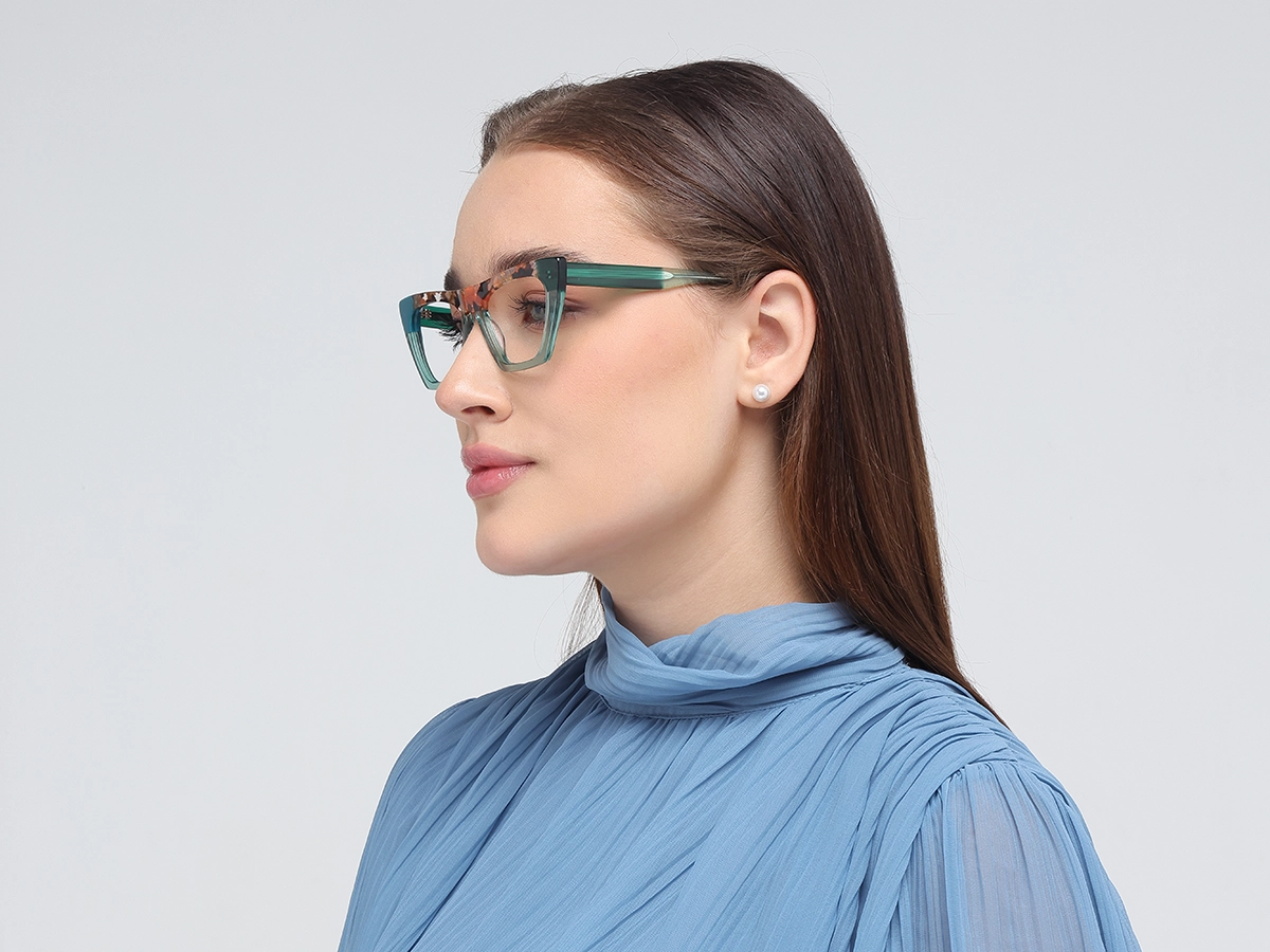 Crystal Dull Teal Cat Eye Glasses-53