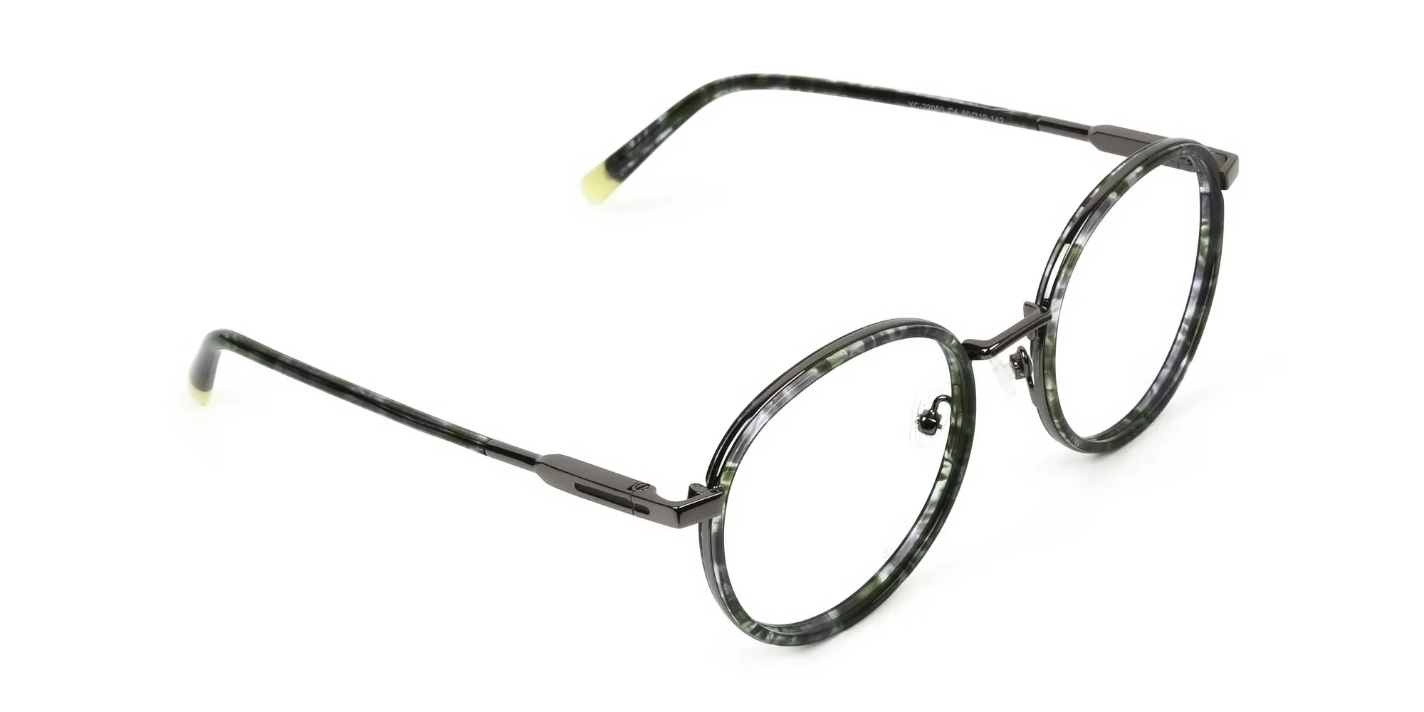 Hunter Green Tortoise Gumetal Glasses in Round - 2