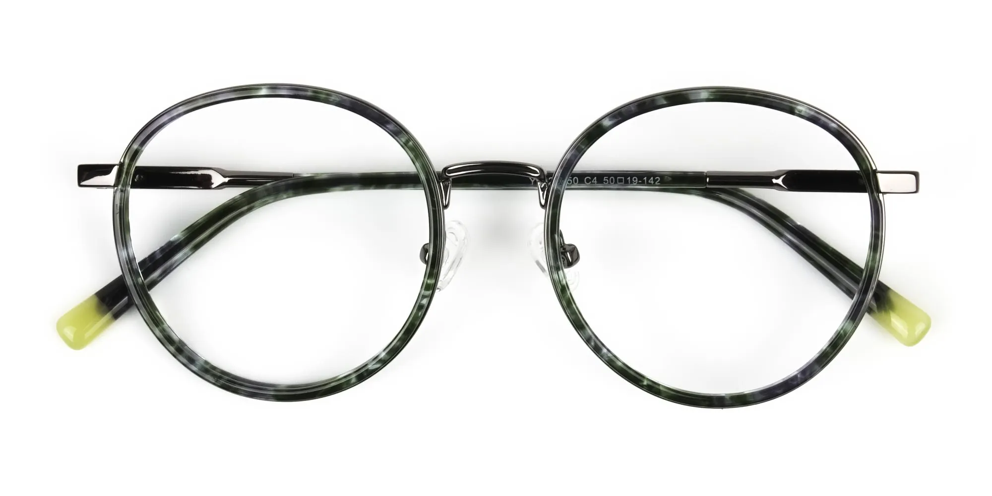 Hunter Green Tortoise Gumetal Glasses in Round - 2