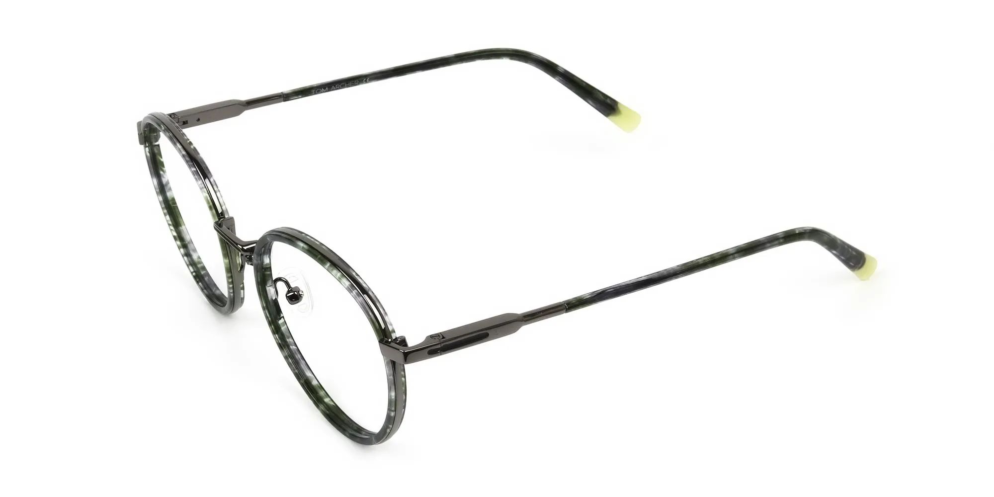 Hunter Green Tortoise Gumetal Glasses in Round - 2