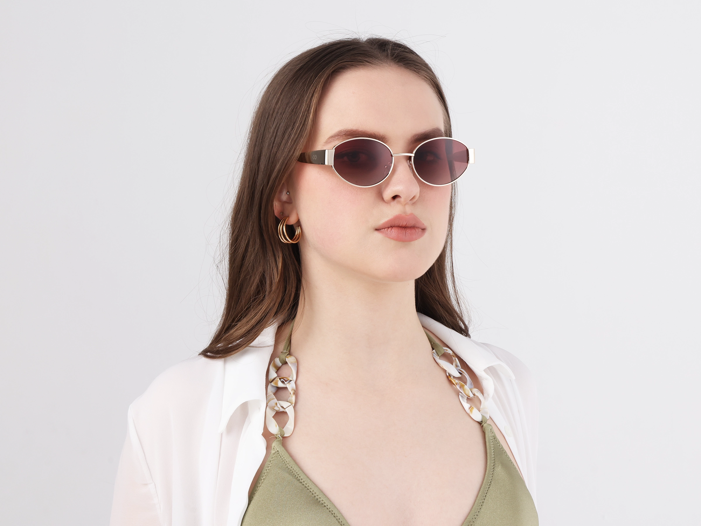 Champagne Gold Oval Full Rim Sunglasses