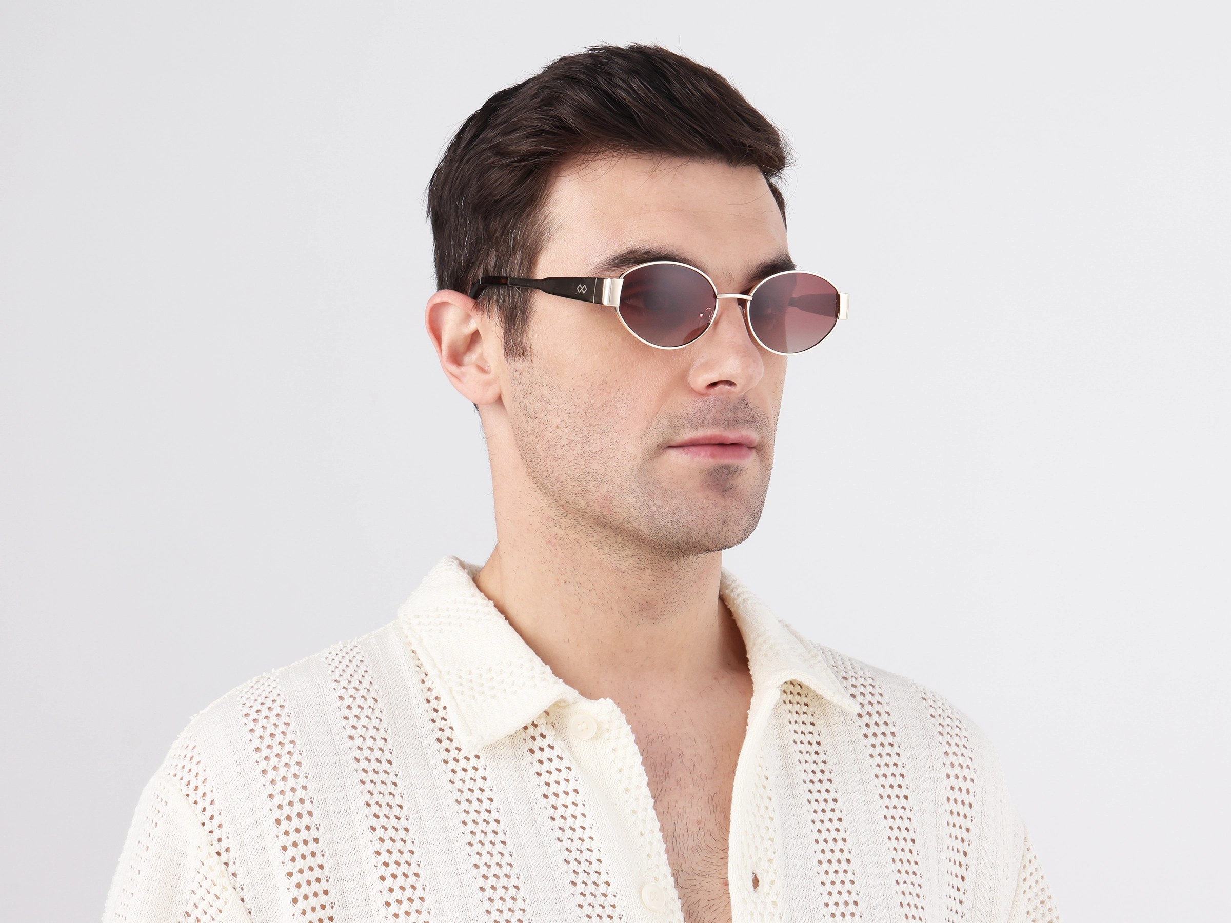 Champagne Gold Oval Full Rim Sunglasses