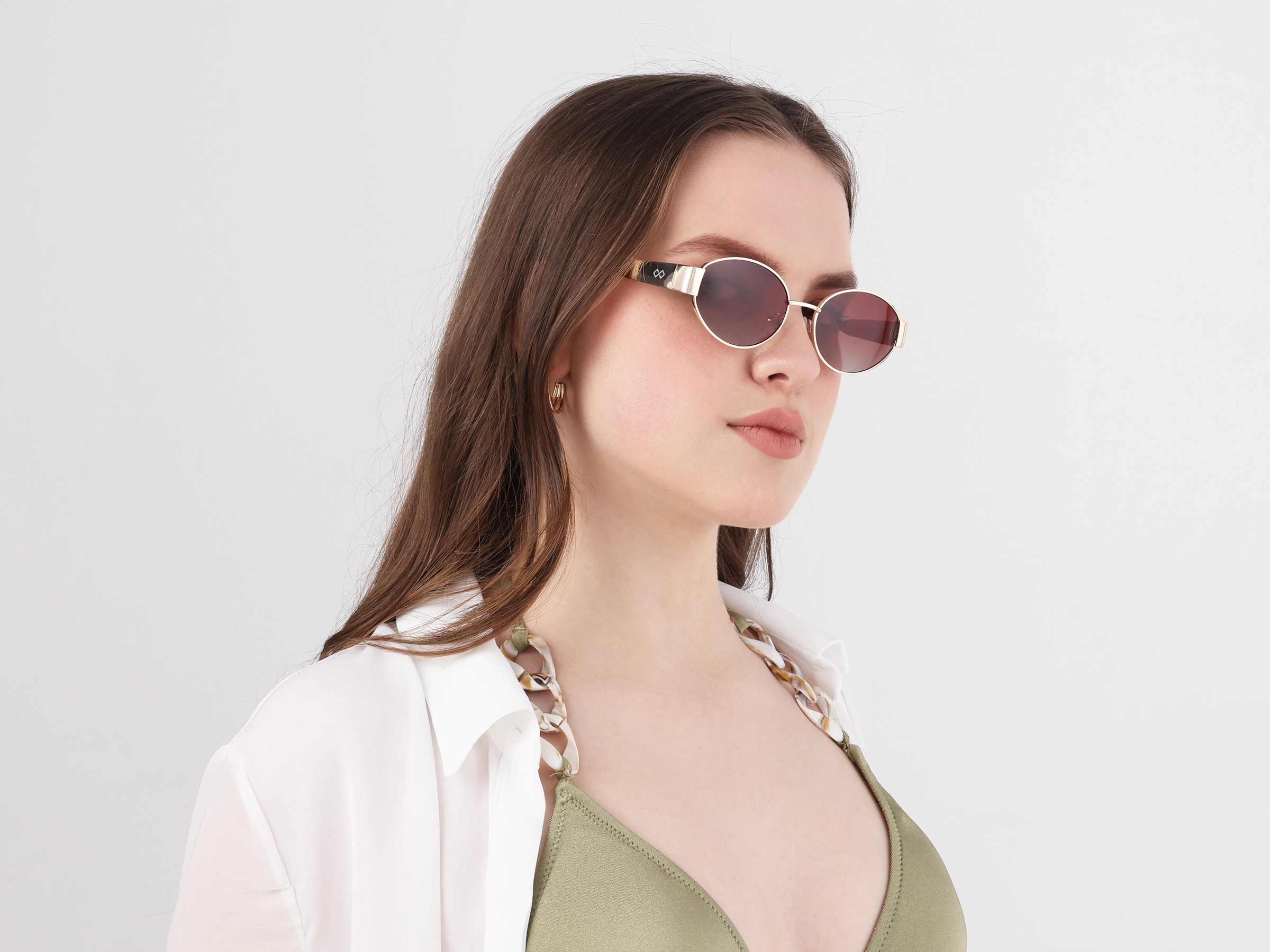 Champagne Gold Oval Full Rim Sunglasses