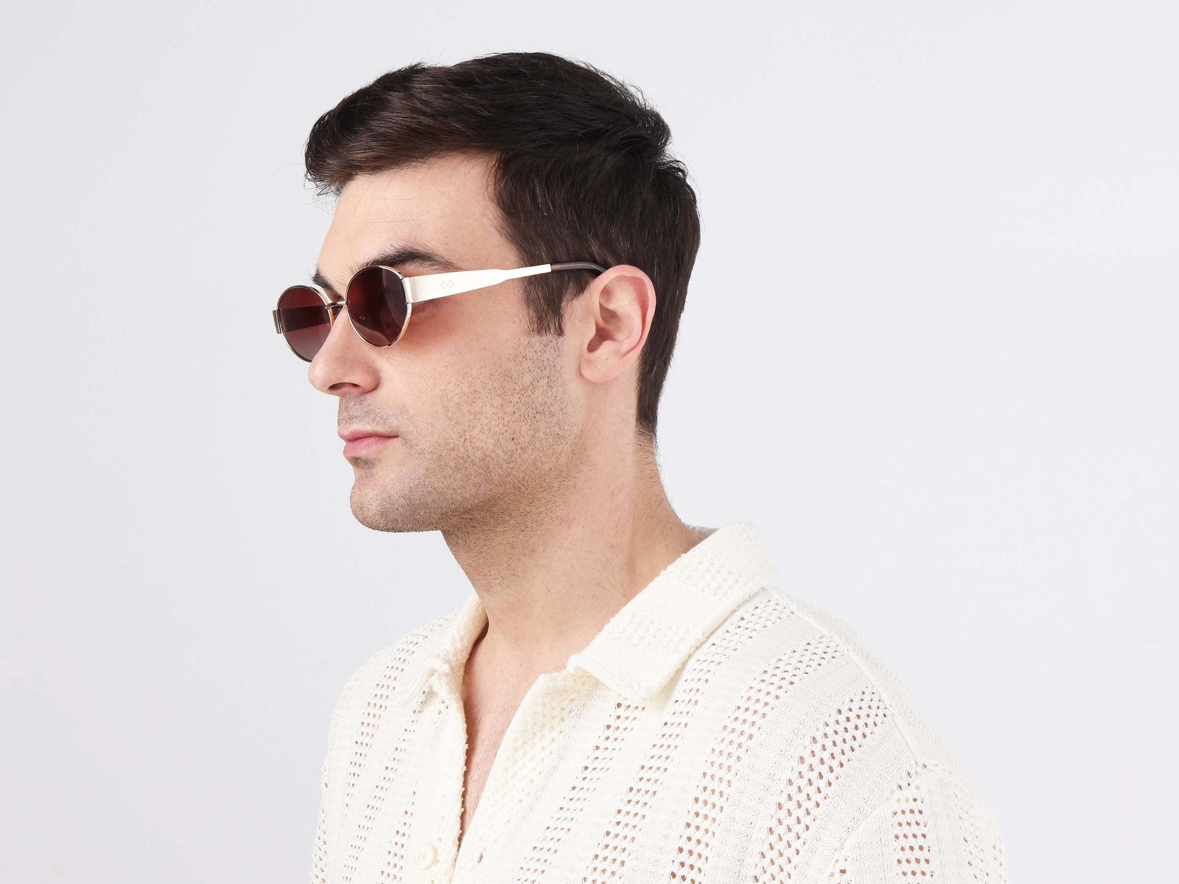 Champagne Gold Oval Full Rim Sunglasses