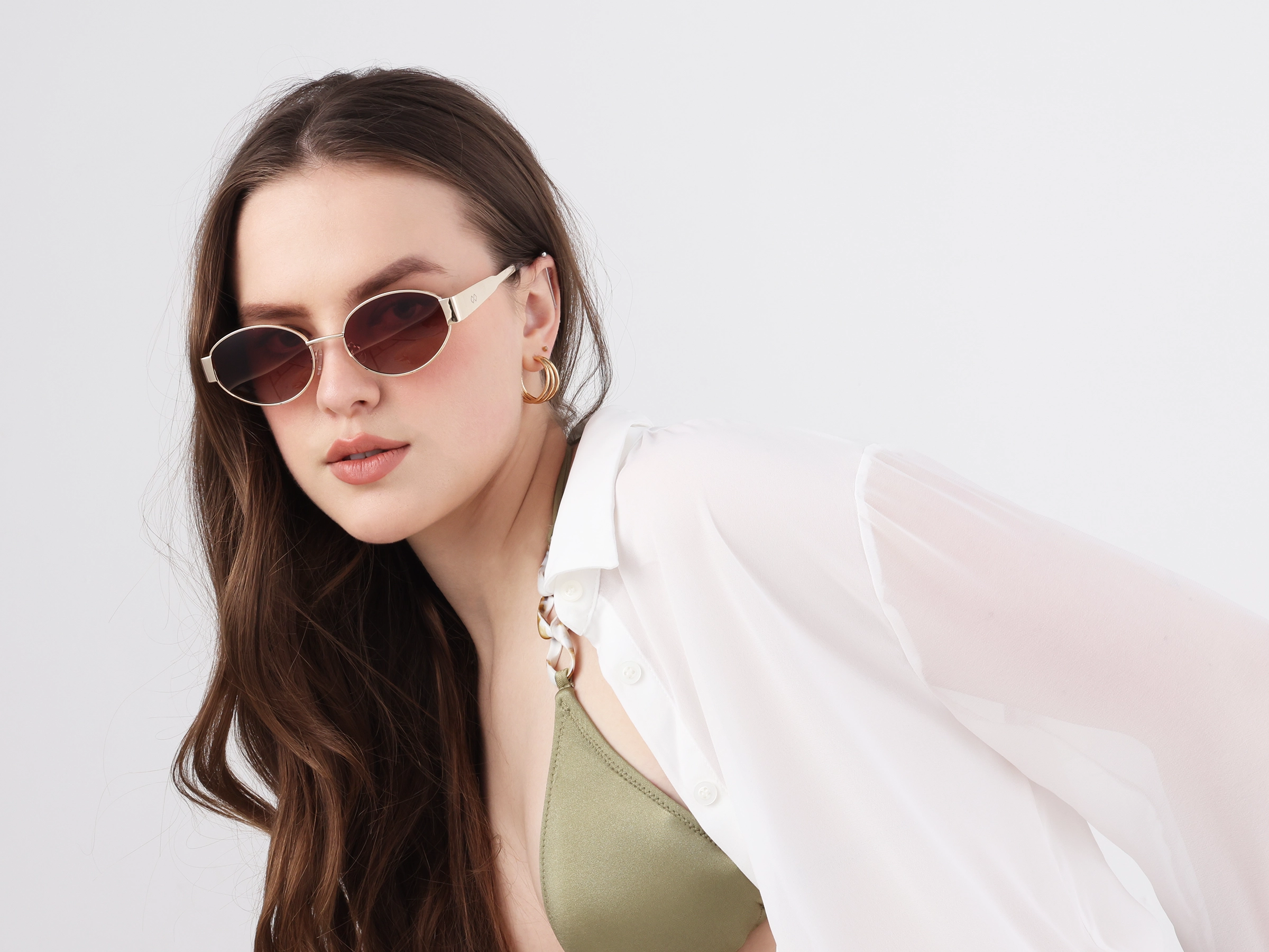 Champagne Gold Oval Full Rim Sunglasses